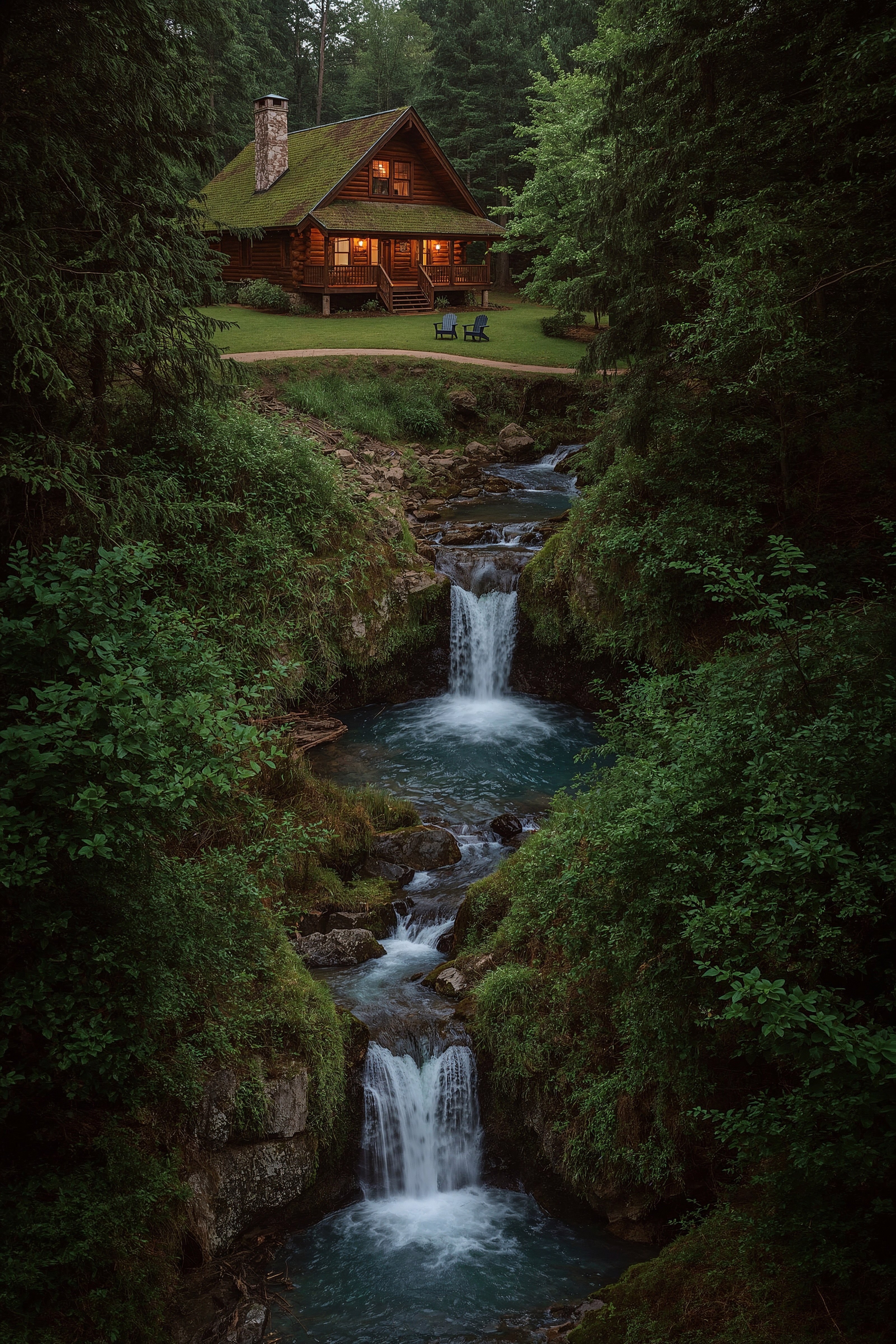 Dreamy Log Cabin Aesthetic with Creekside Charm