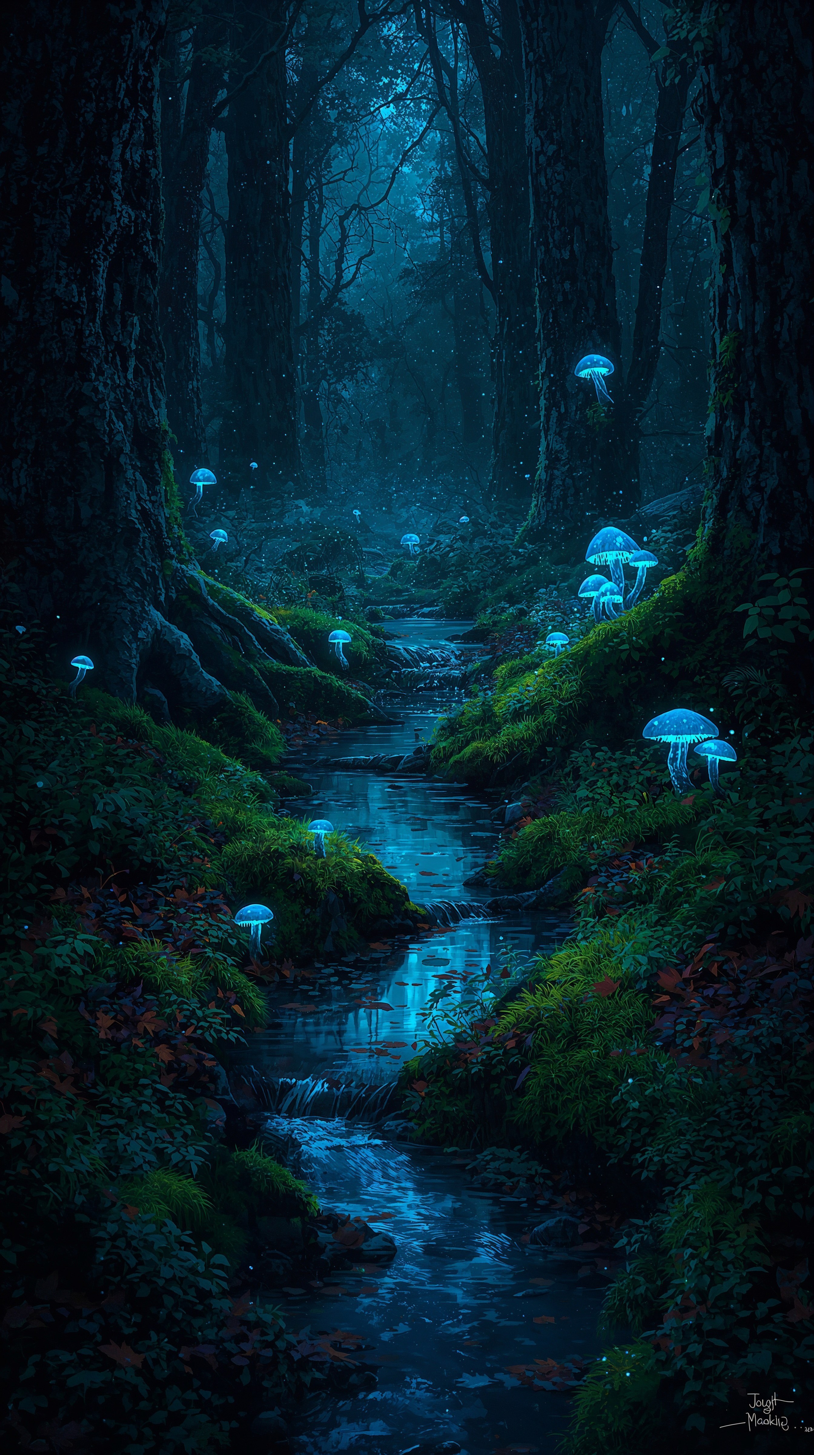 Ethereal Forest Glow: Surreal Blue Mushrooms & Aesthetic Wallpapers