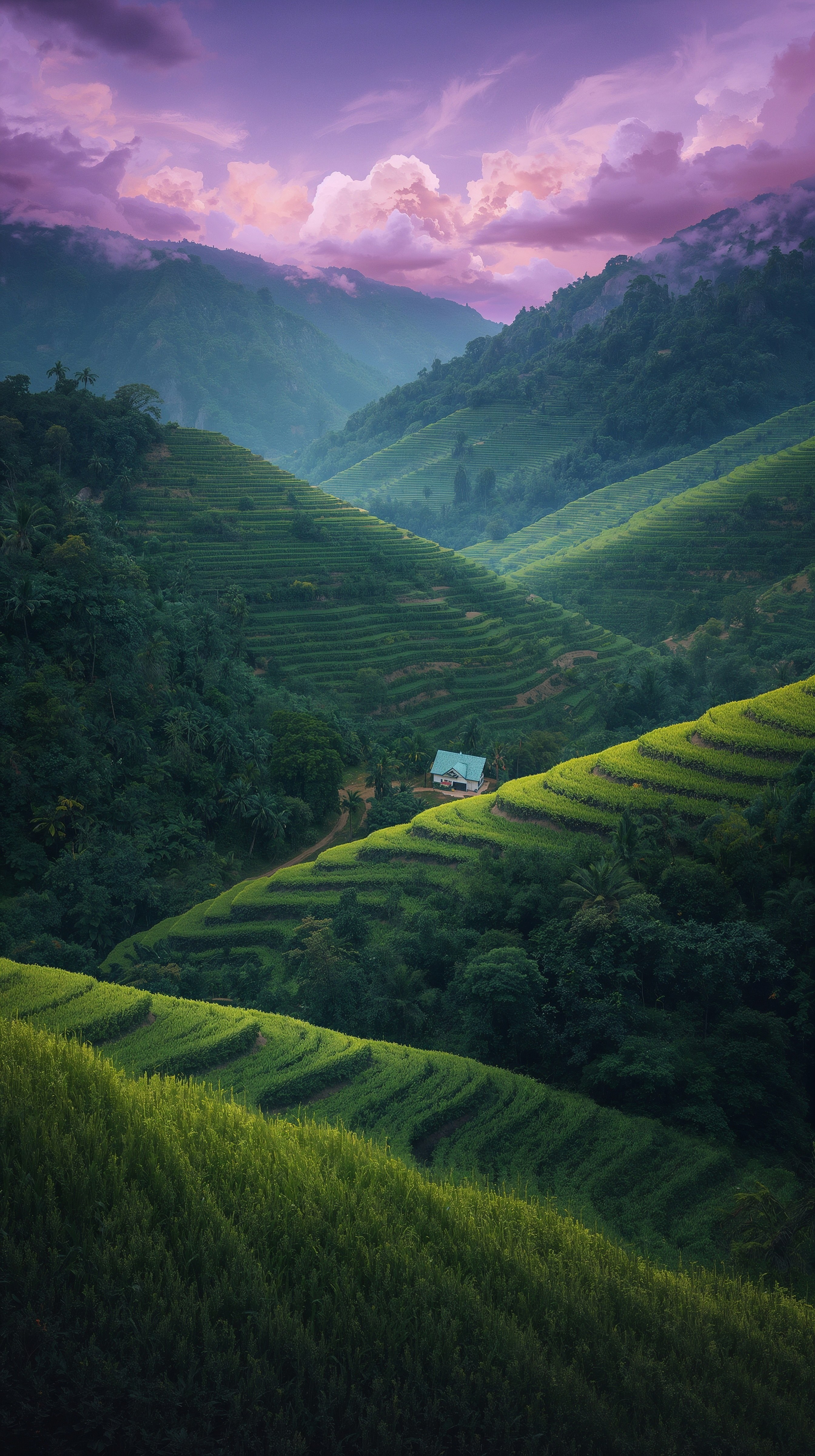 Surreal Retro Valley: Cute 8K Landscape Wallpaper for Home Screen