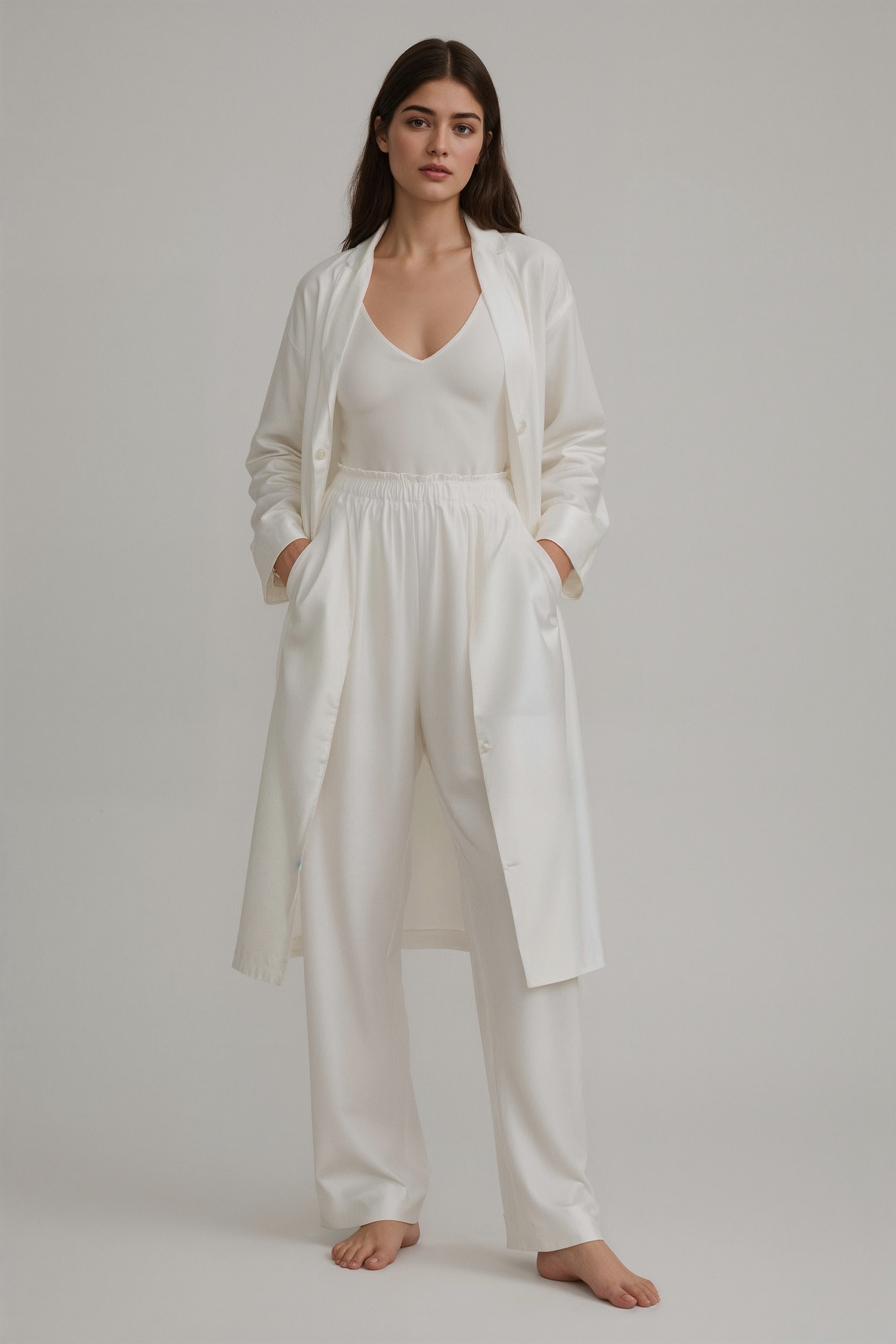 Luxury White Silk Pajamas: Elegant Bridal Loungewear for Morning Bliss