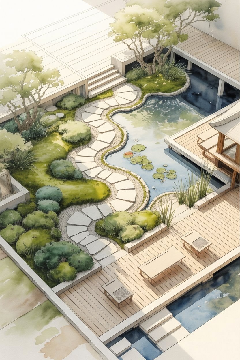 Serene Japanese Zen Garden Floor Plan Sketch