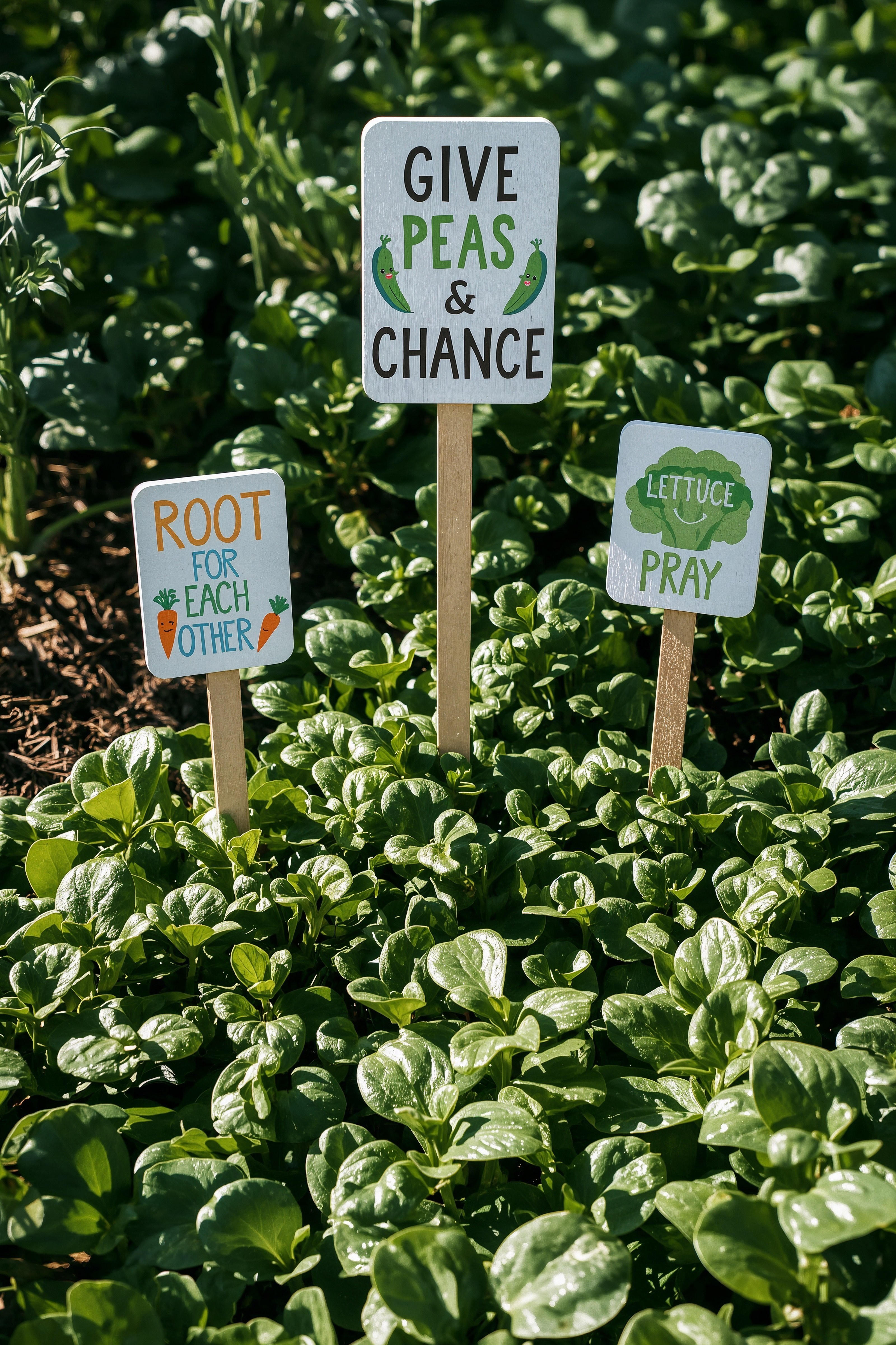 Whimsical Garden Signs: 'Give Peas a Chance!' for Backyard Vegetable Gardens