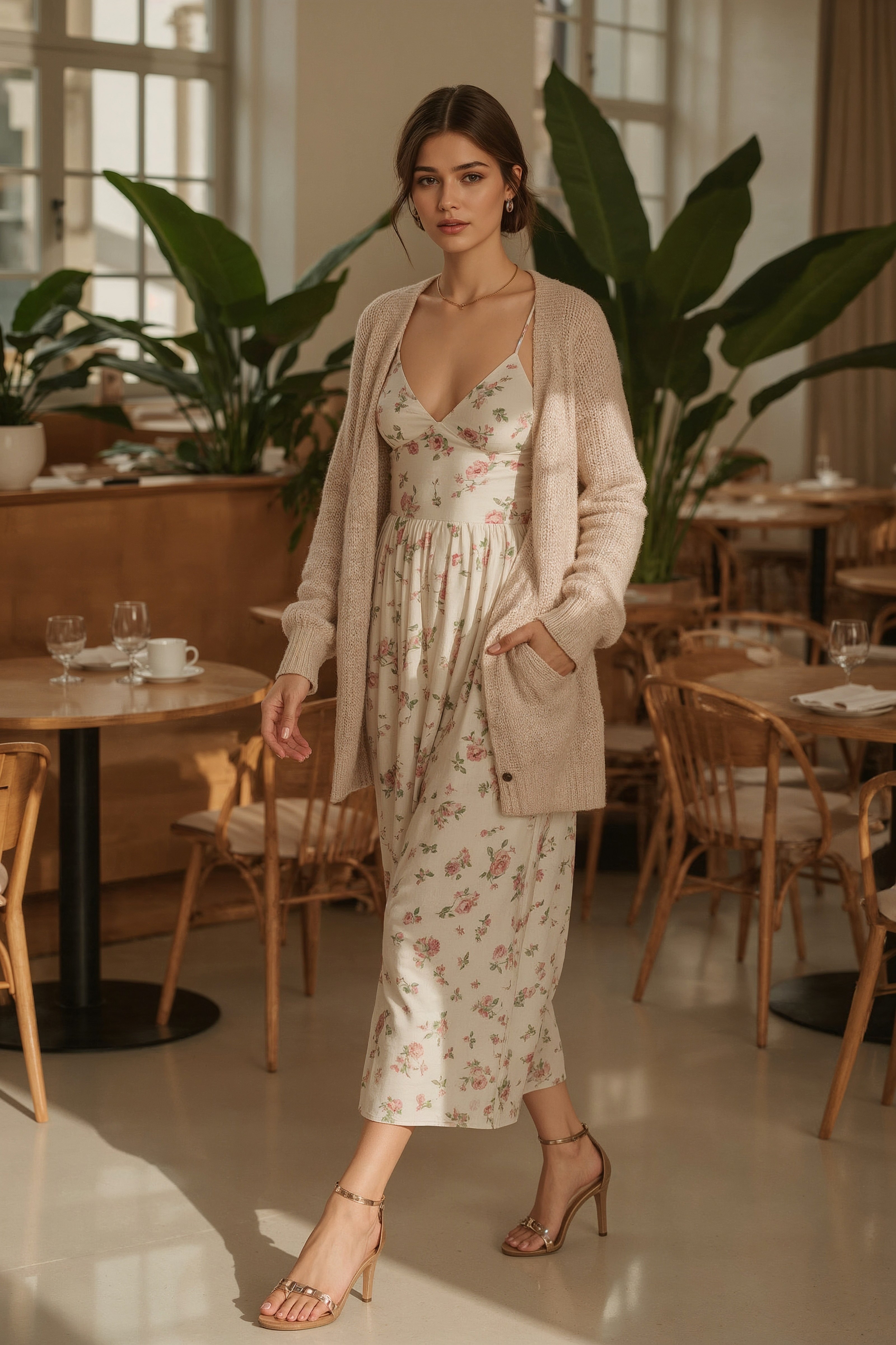 Brunch Date Outfits: Romantic Floral Dress & Cardigan