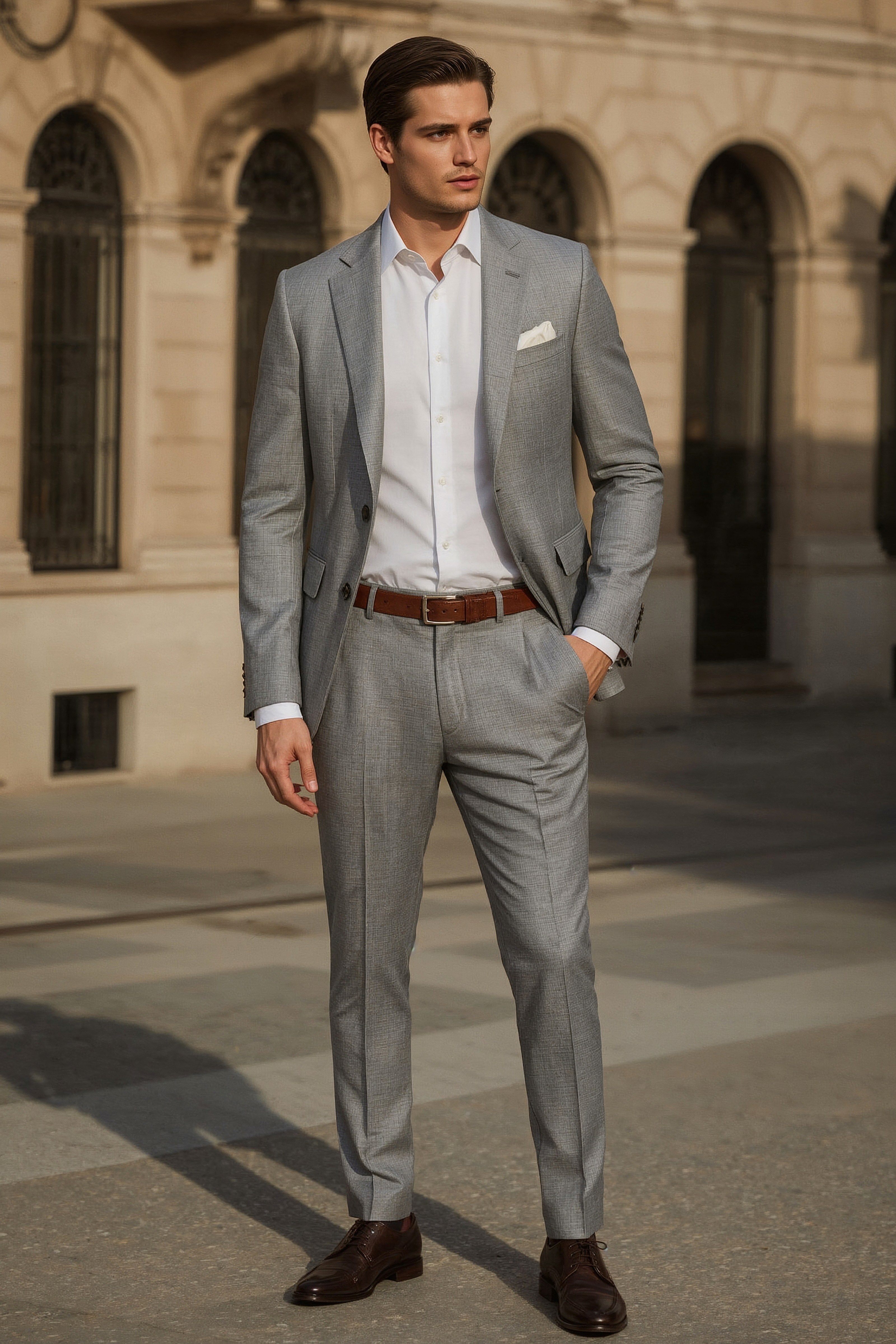Groom's Style: Light Grey Slim Fit Wedding Suit Perfection