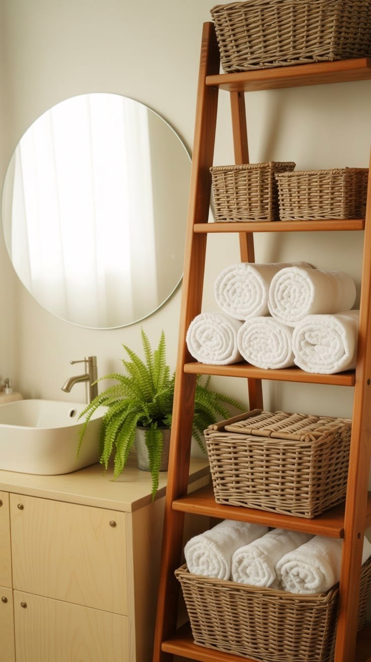 Neutral Bathroom Bliss: Elegant Wood & White Decor Ideas