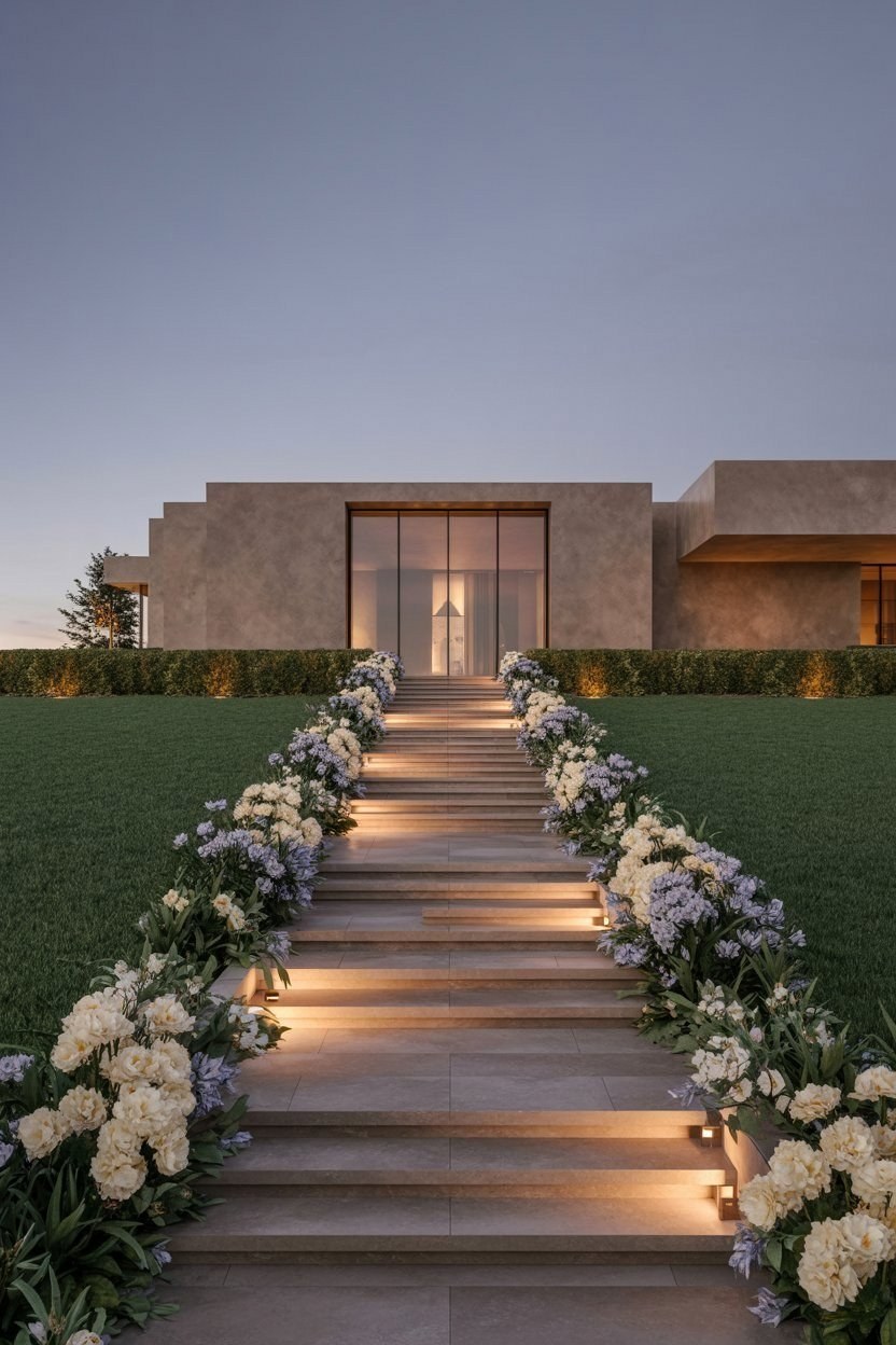 Trendy Front Yard Landscaping: Stone Staircase & Mulch Around Tree Ideas