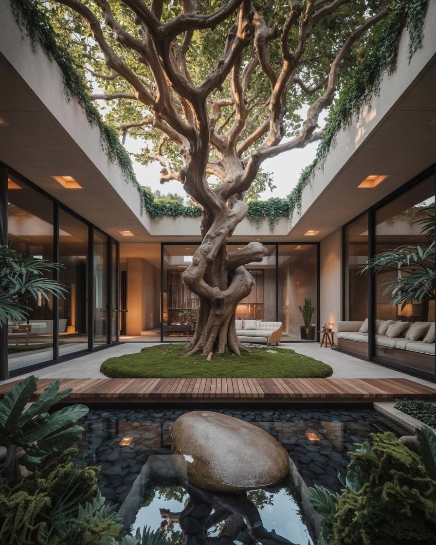 Inner Garden Sanctuary: Courtyard House with Majestic Tree
