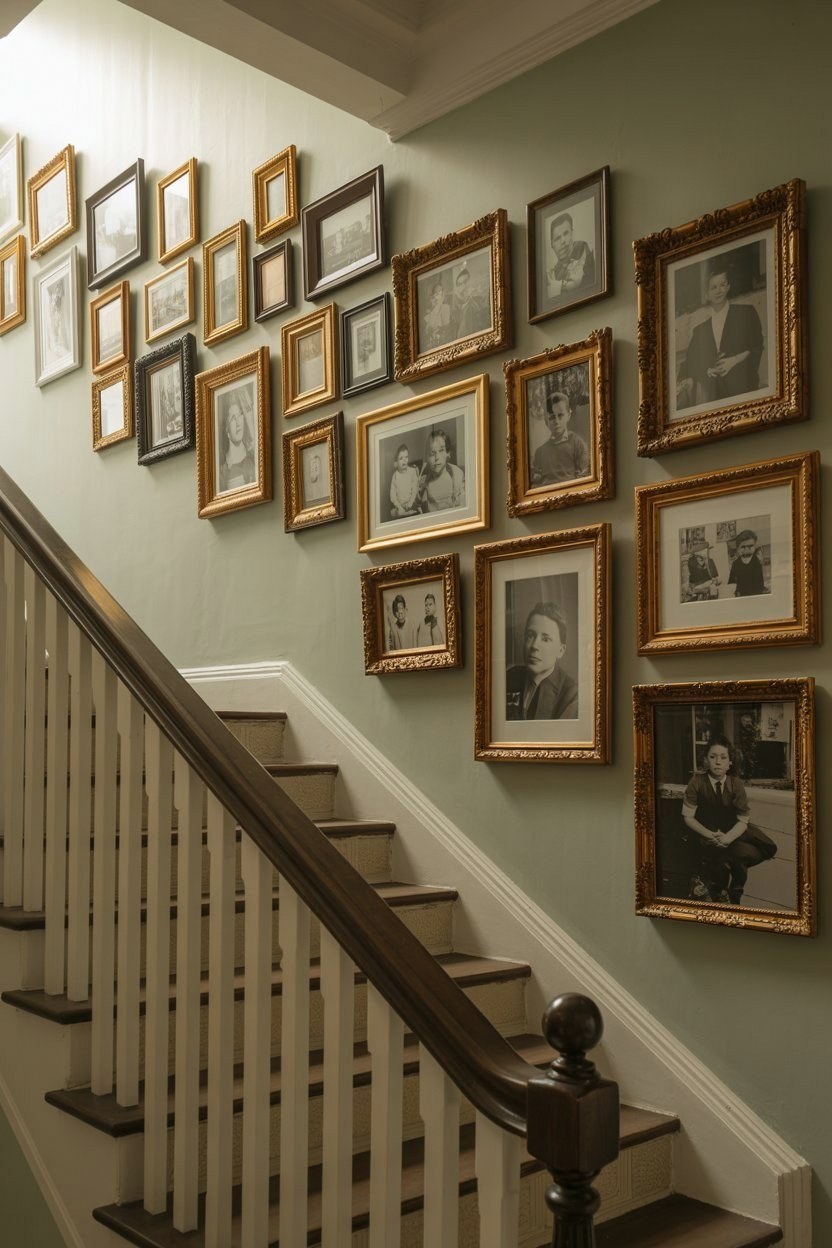 Timeless Family Gallery Walls for Staircases with Vintage Charm