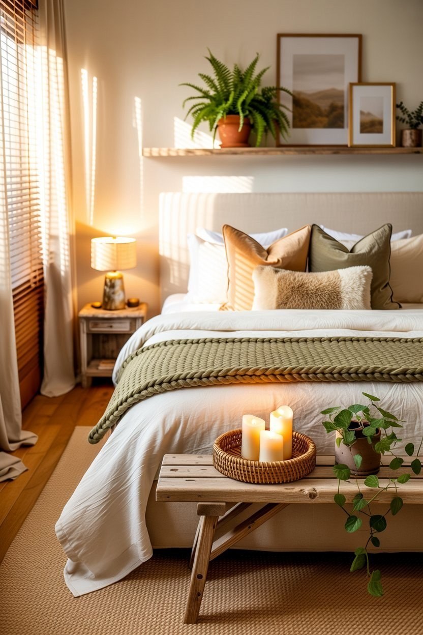 Rustic Modern Bedroom Harmony: Beige & Sage Green Oasis