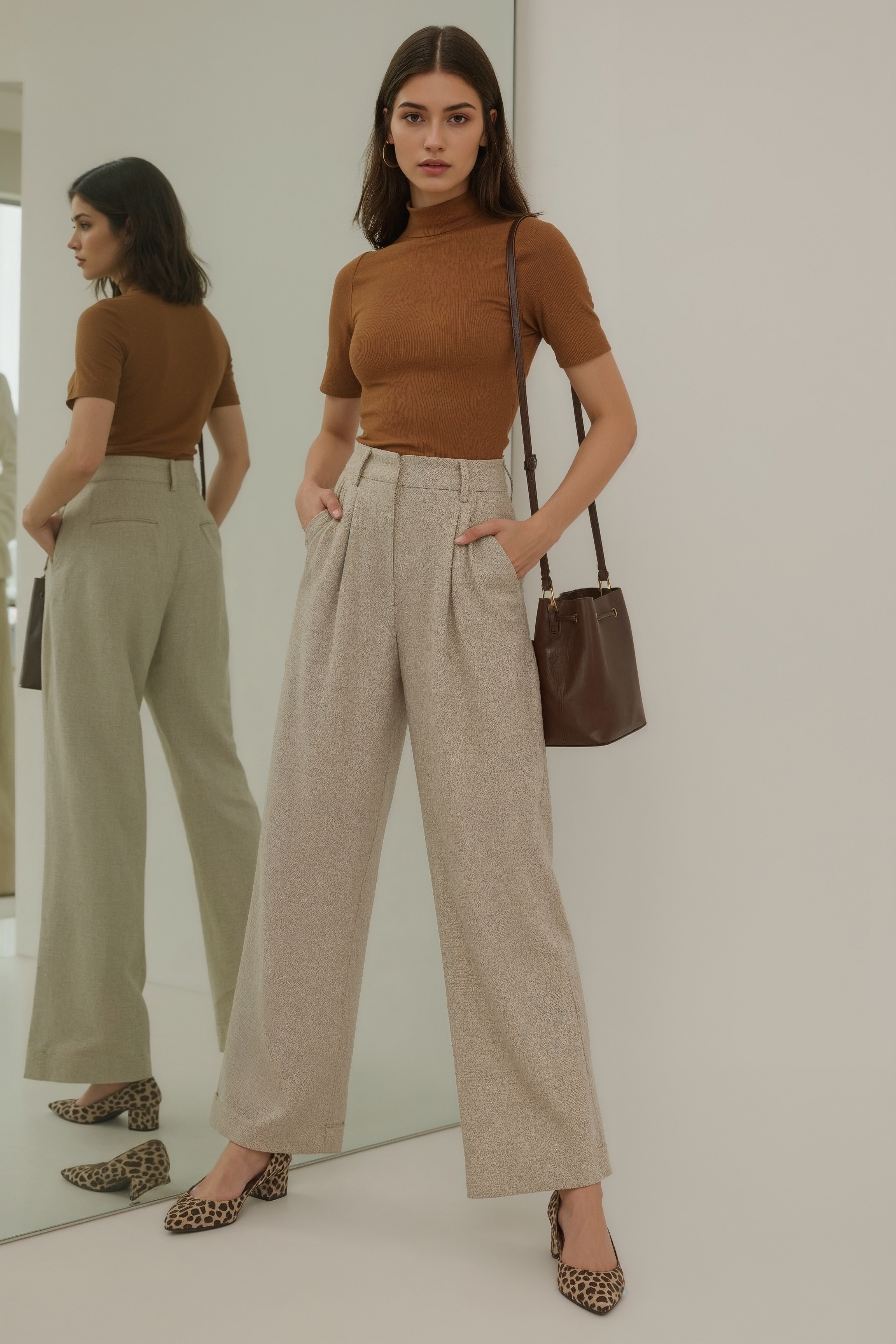 Vintage Elegant Outfits: Beige Pants Workwear for Mid-Sizes