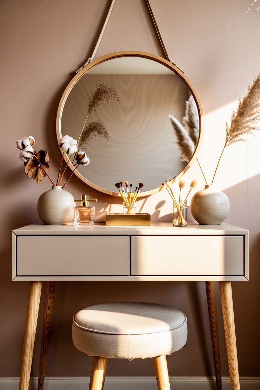 Cozy Aesthetic Vanity Corner: Minimalist Decor for Small Room Makeovers
