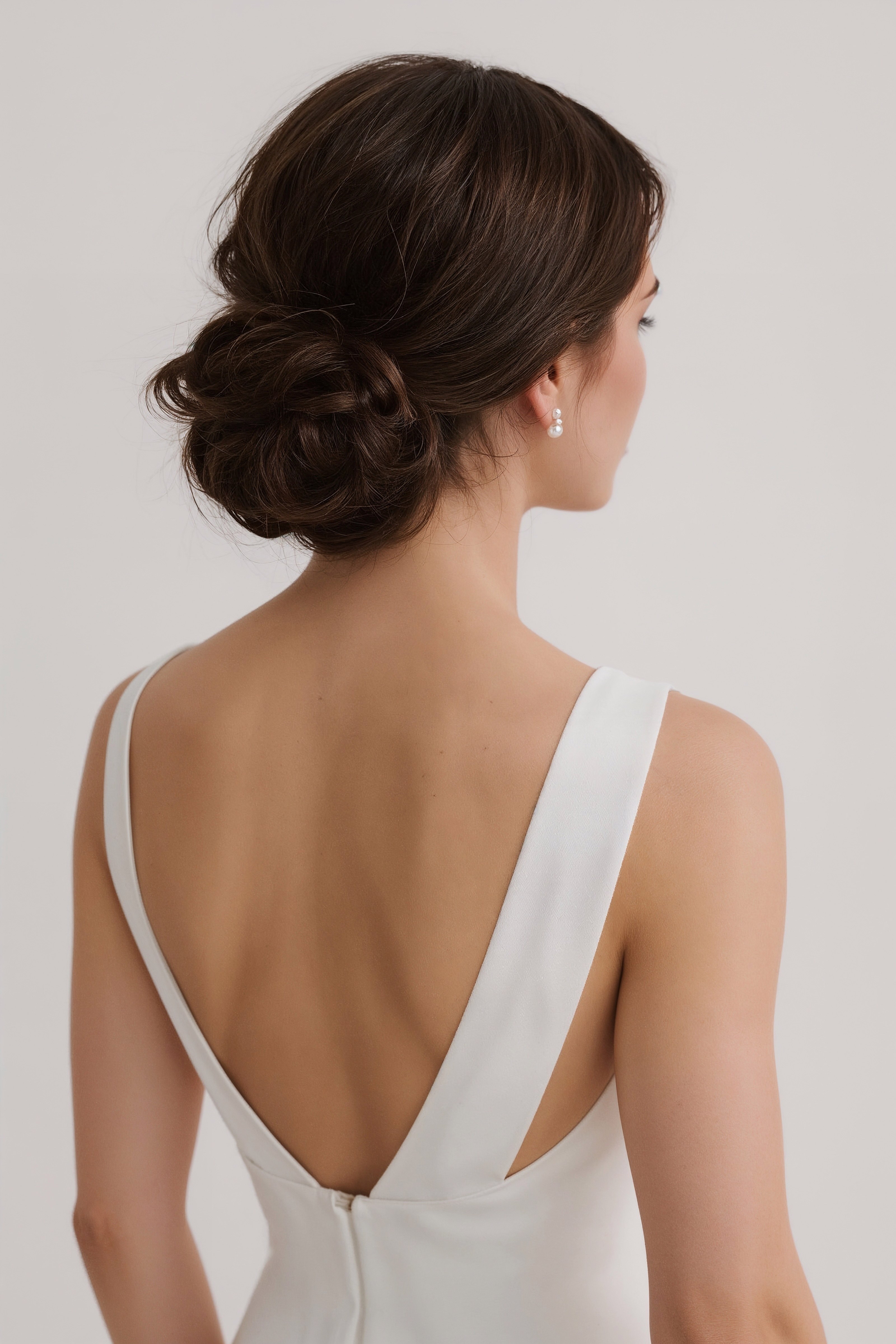 Chic Low Bun Wedding Hairstyle: Elegant Dark Hair Bridal Updo Inspiration