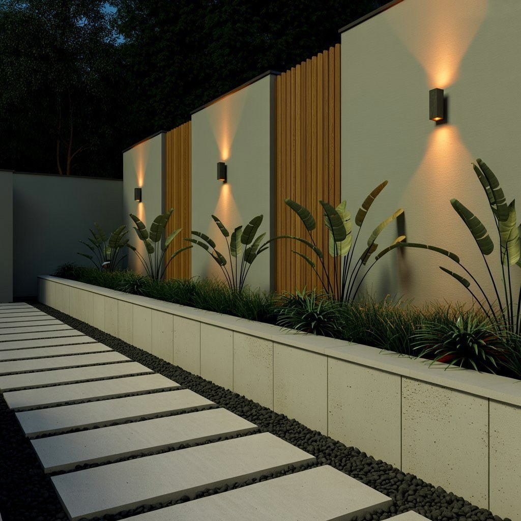 Chic Modern Backyard: Minimalist Landscape & Architectural Wall Design