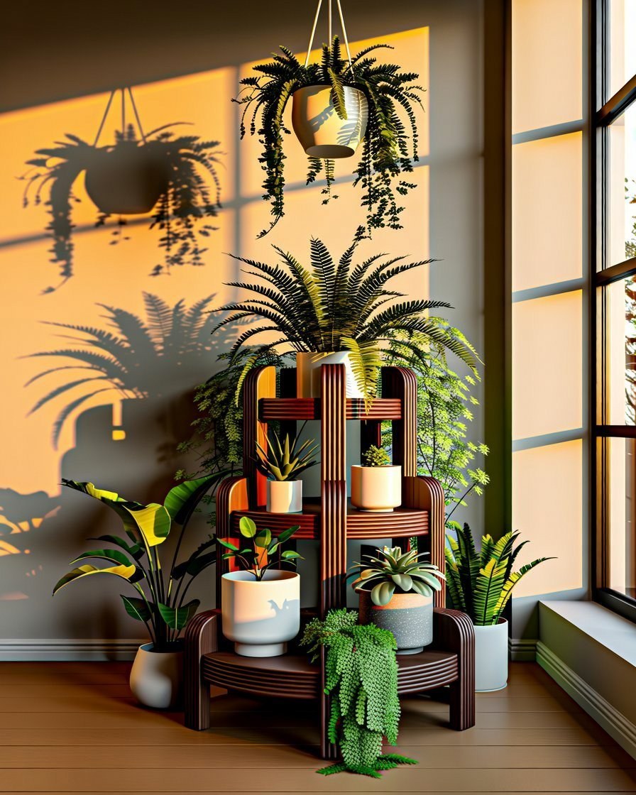 DIY Plant Corner Ideas with Natural Wood Pieces
