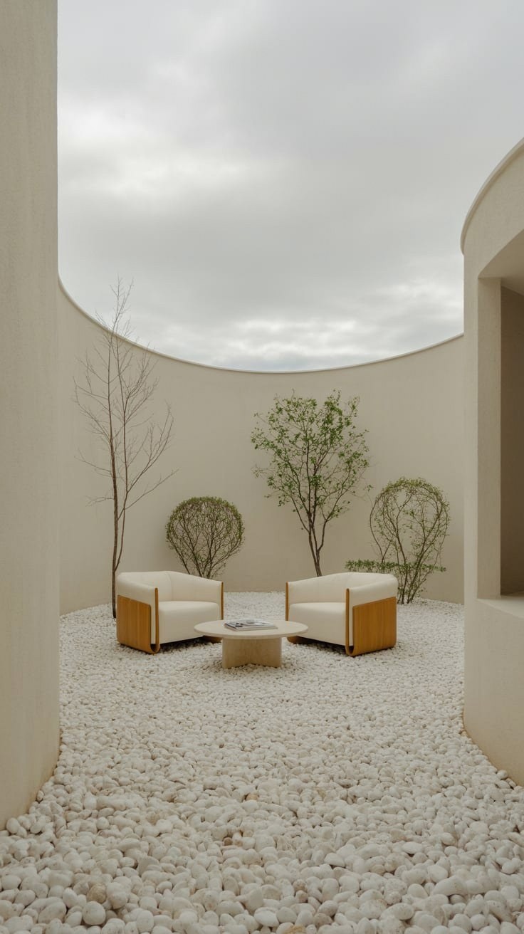 Serene Minimalist Yard with White Rock Landscaping