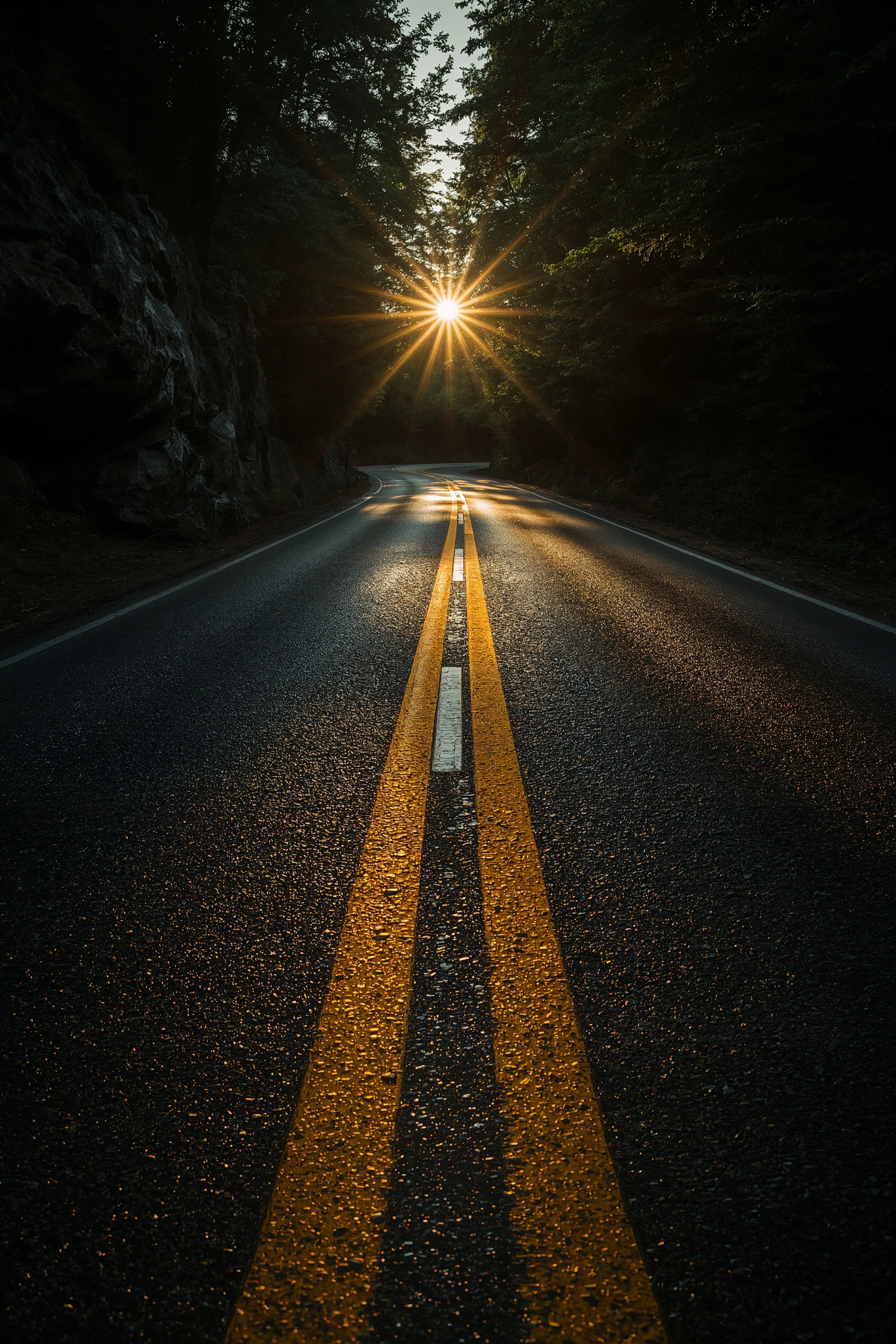 Golden Hour Road: Epic Dark Nature & Vintage iPhone Wallpaper