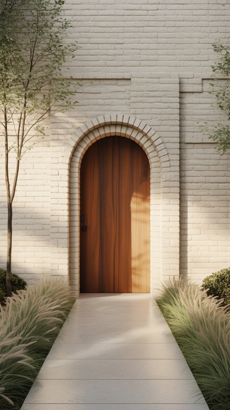 Modern Arched Front Door Designs: Stunning White Brick Entryway