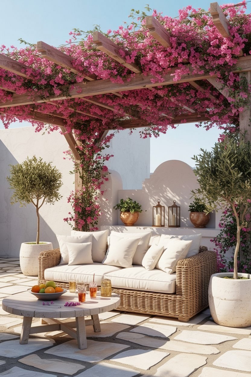 Mediterranean Pergola Bliss: Romantic Bougainvillea & Outdoor Kitchen Dreams