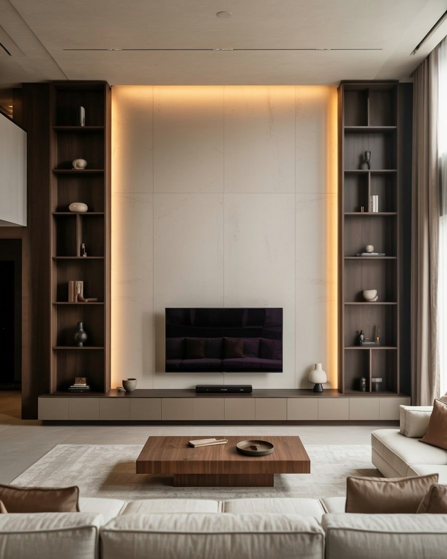Modern Design Living Room: Integrated TV Wall & Sleek Interior Styles