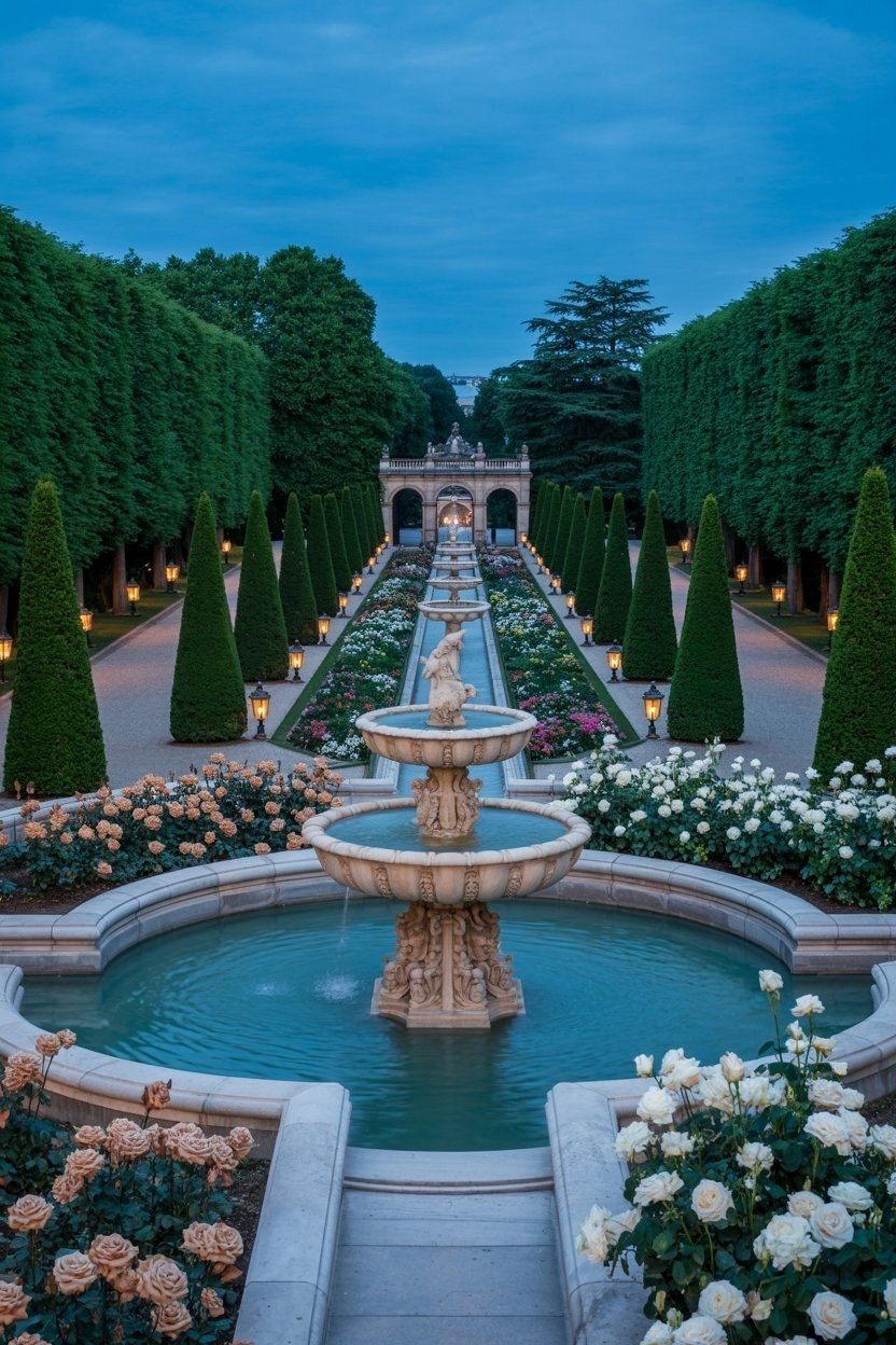 Grand Fountain Garden: Luxury Backyard Oasis & Mansion Garden Ideas