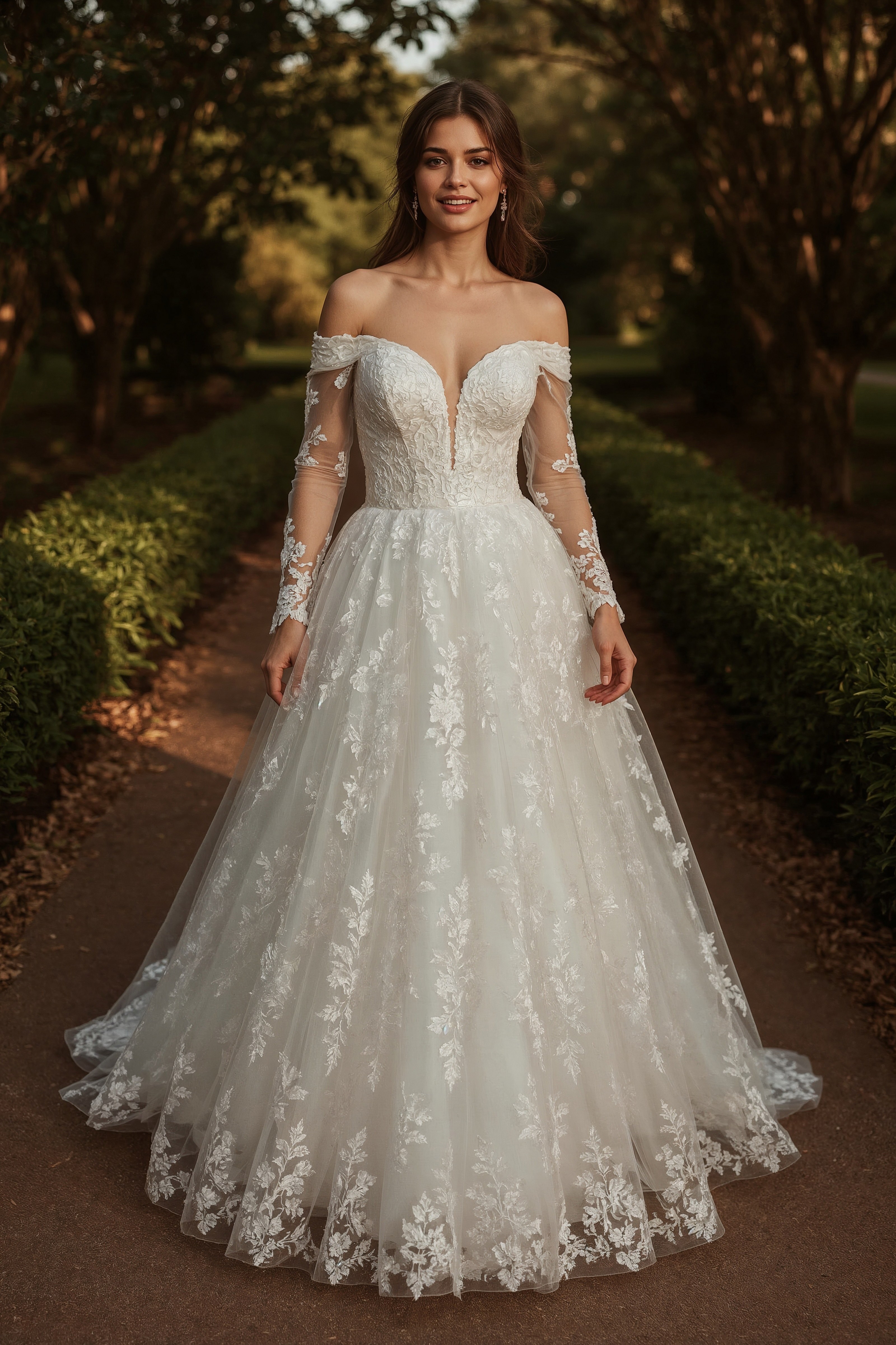 Fairytale Romance: Enchanting Floral Lace Wedding Gown