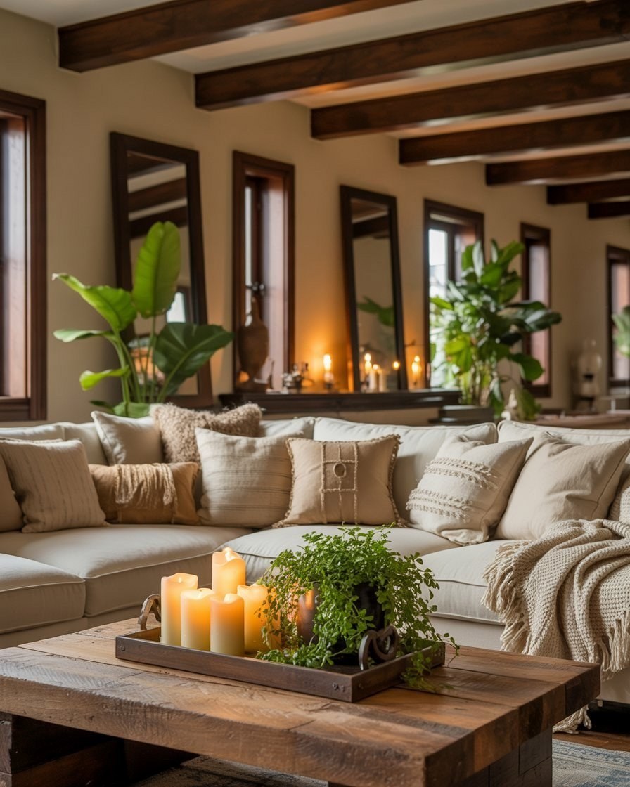 Cozy Rustic Living Room: Neutral Palette & Warm Textures
