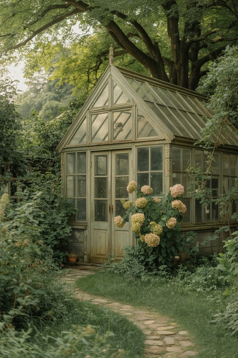 Vintage Greenhouse Charm: Victorian Garden Aesthetic for Cottage Exteriors