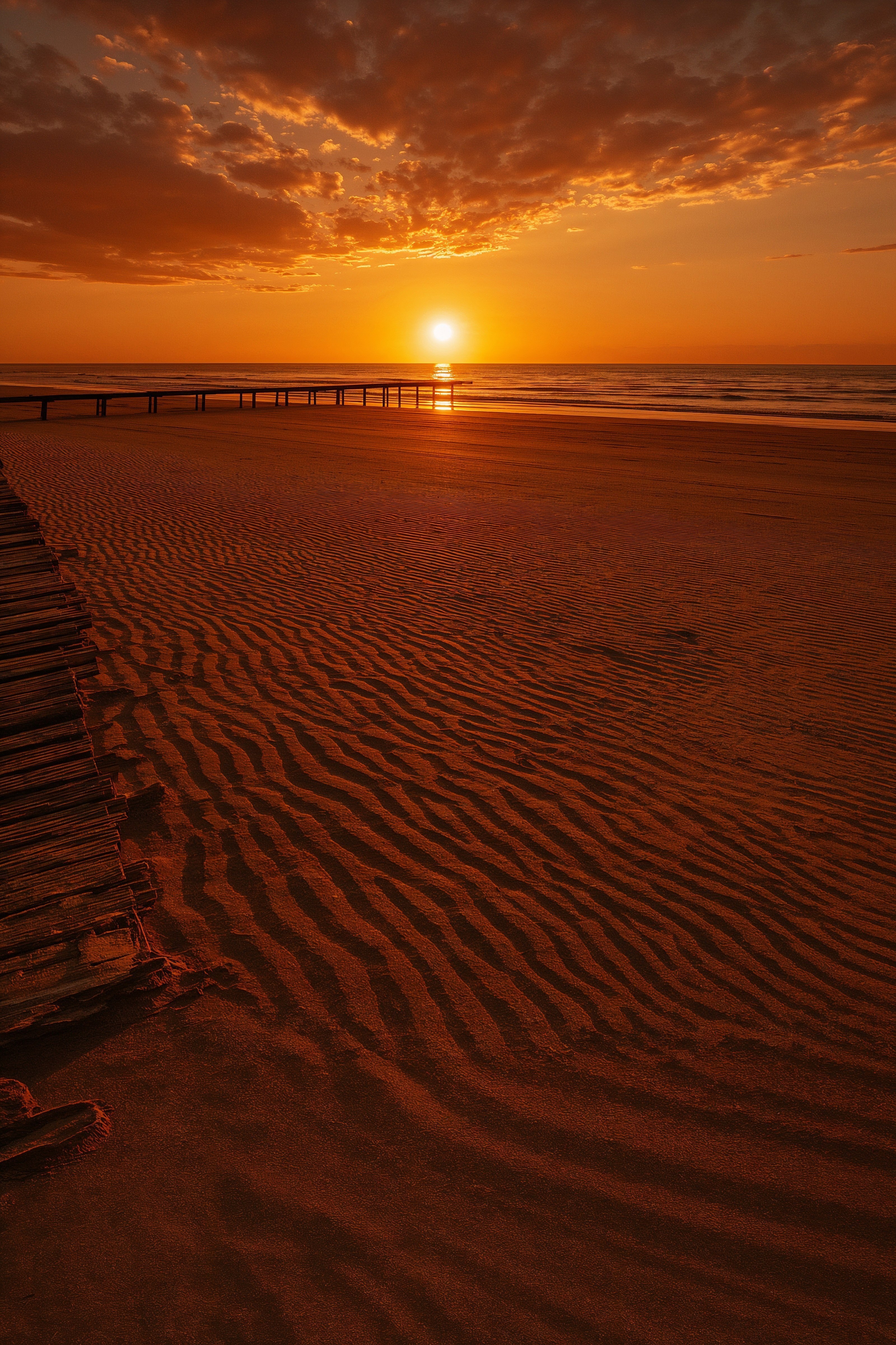 Wooden Boardwalk Dream: Serene Sunset Beach Phone Wallpapers