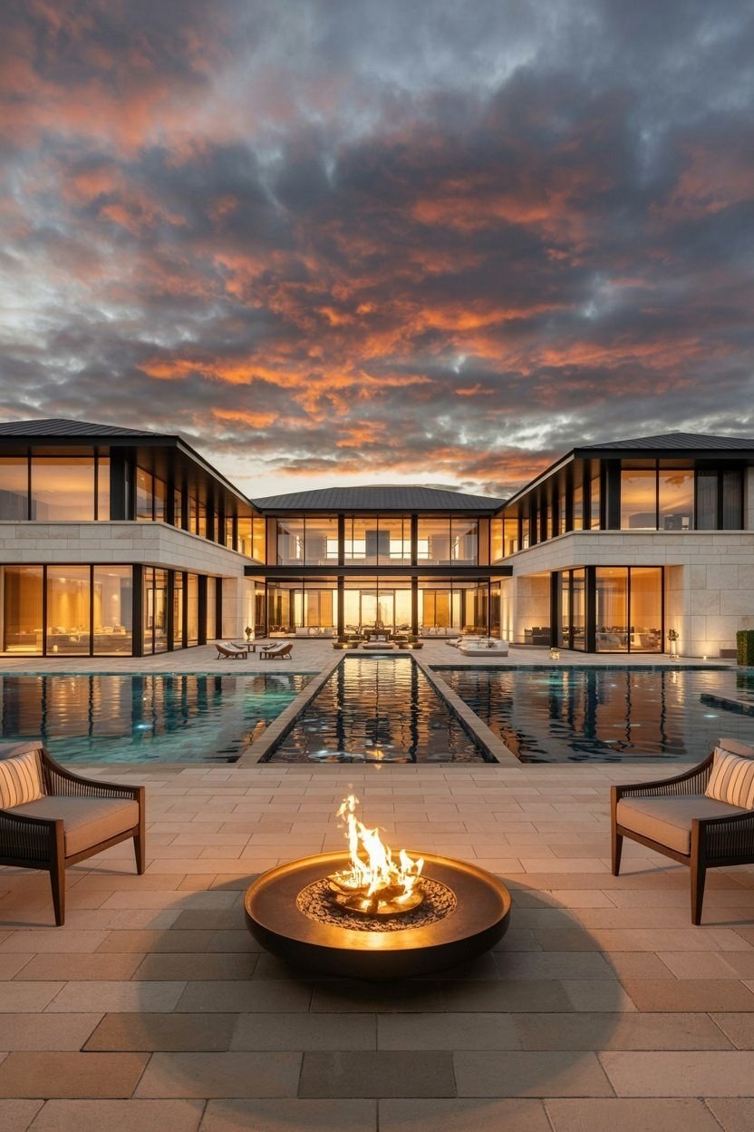Contemporary Mansion: Luxury Outdoor Living with Pools