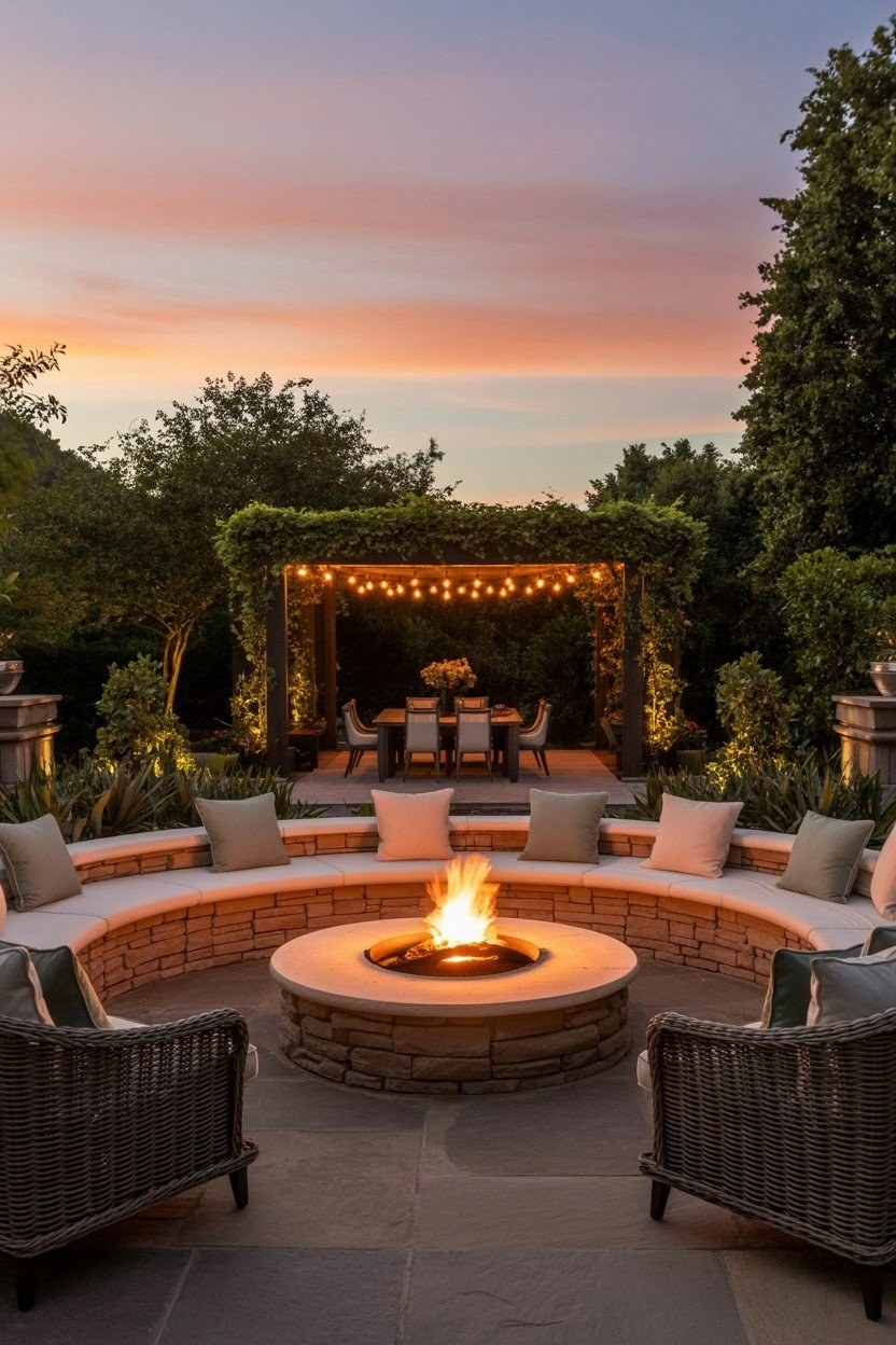 Dream Backyard Oasis: Outdoor Room Design with Fire Pit & Stone Seating