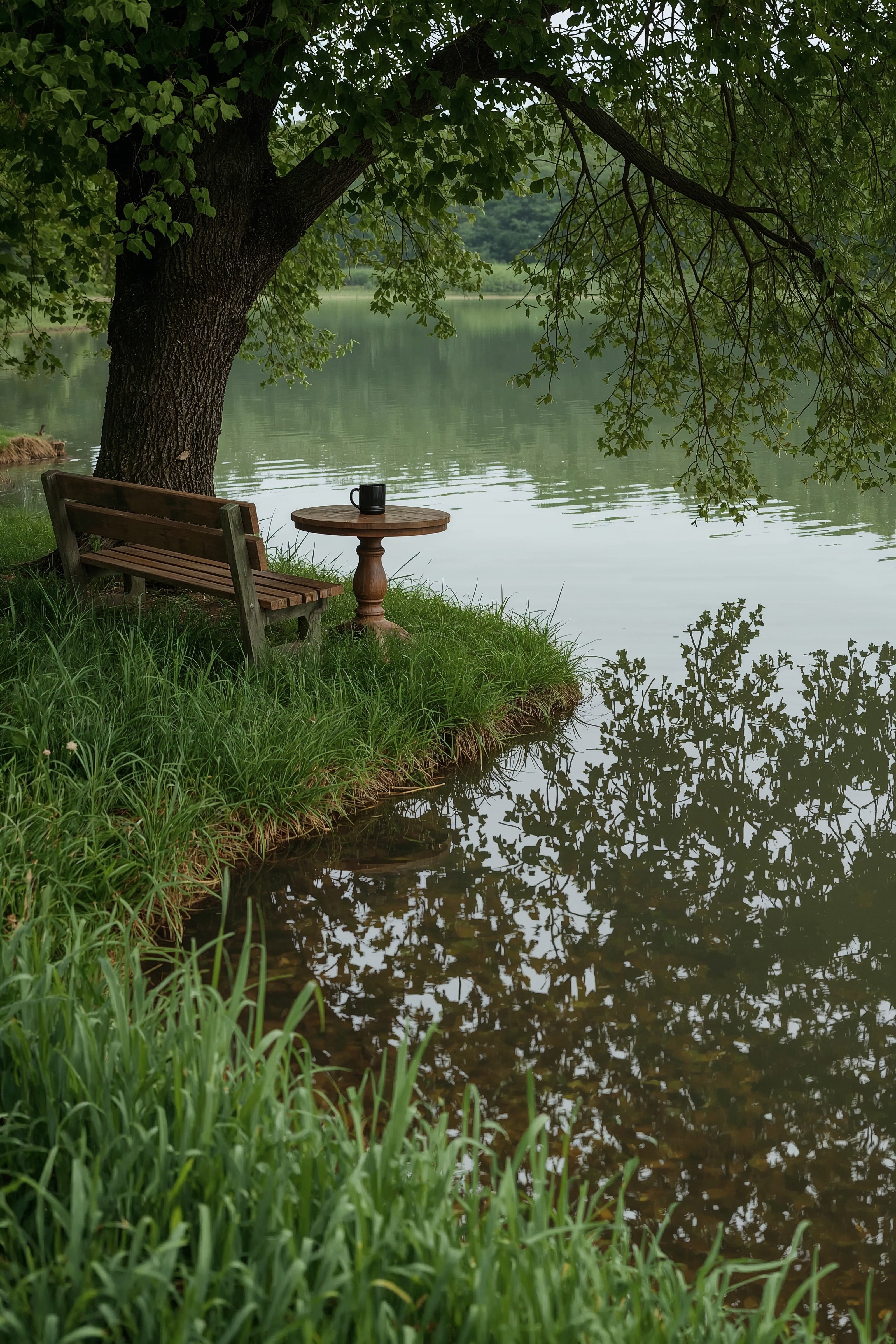 Tranquil Morning Views: Peaceful Nature Bench & Spring Wallpaper