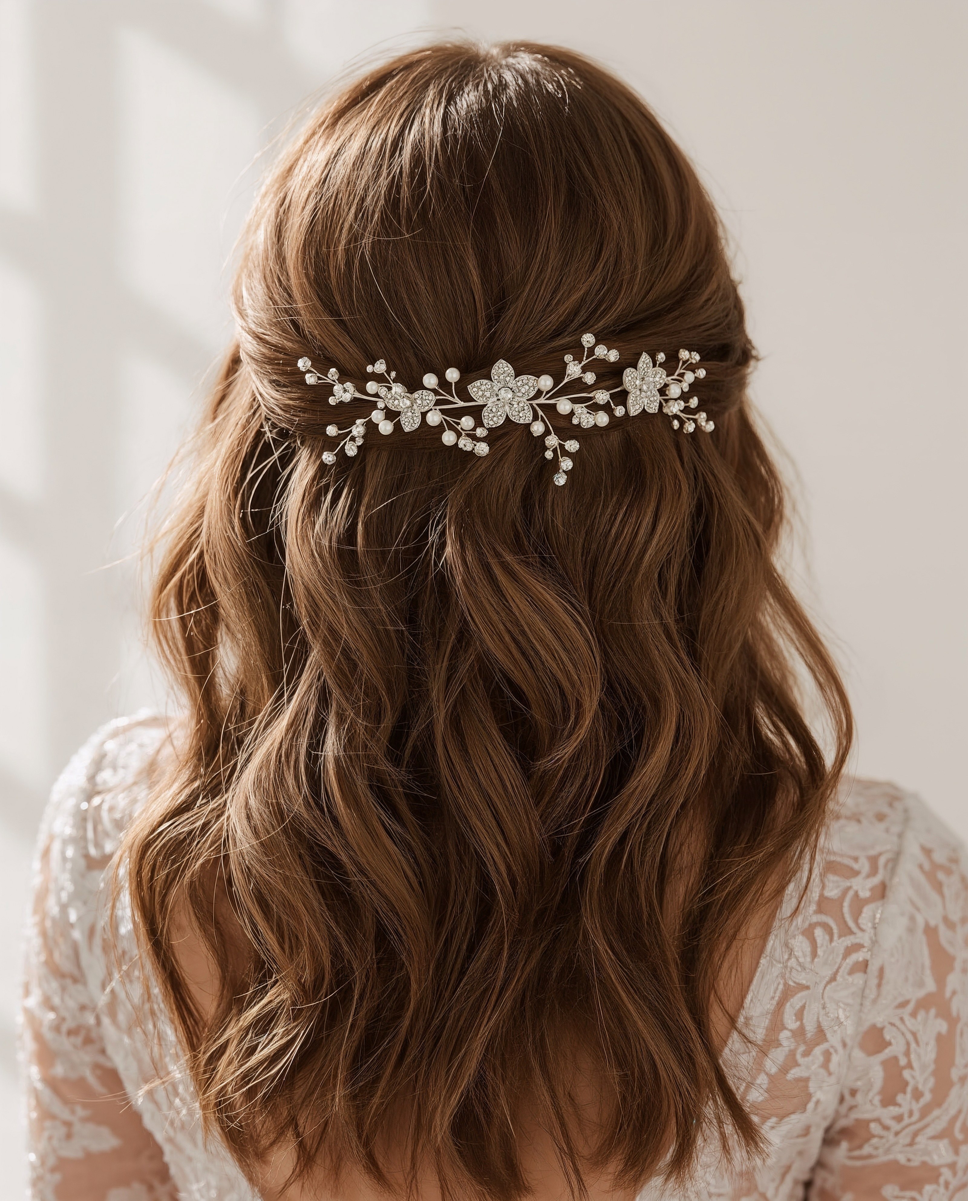 Dreamy Half Up Half Down Wedding Hair with Vine and Veil