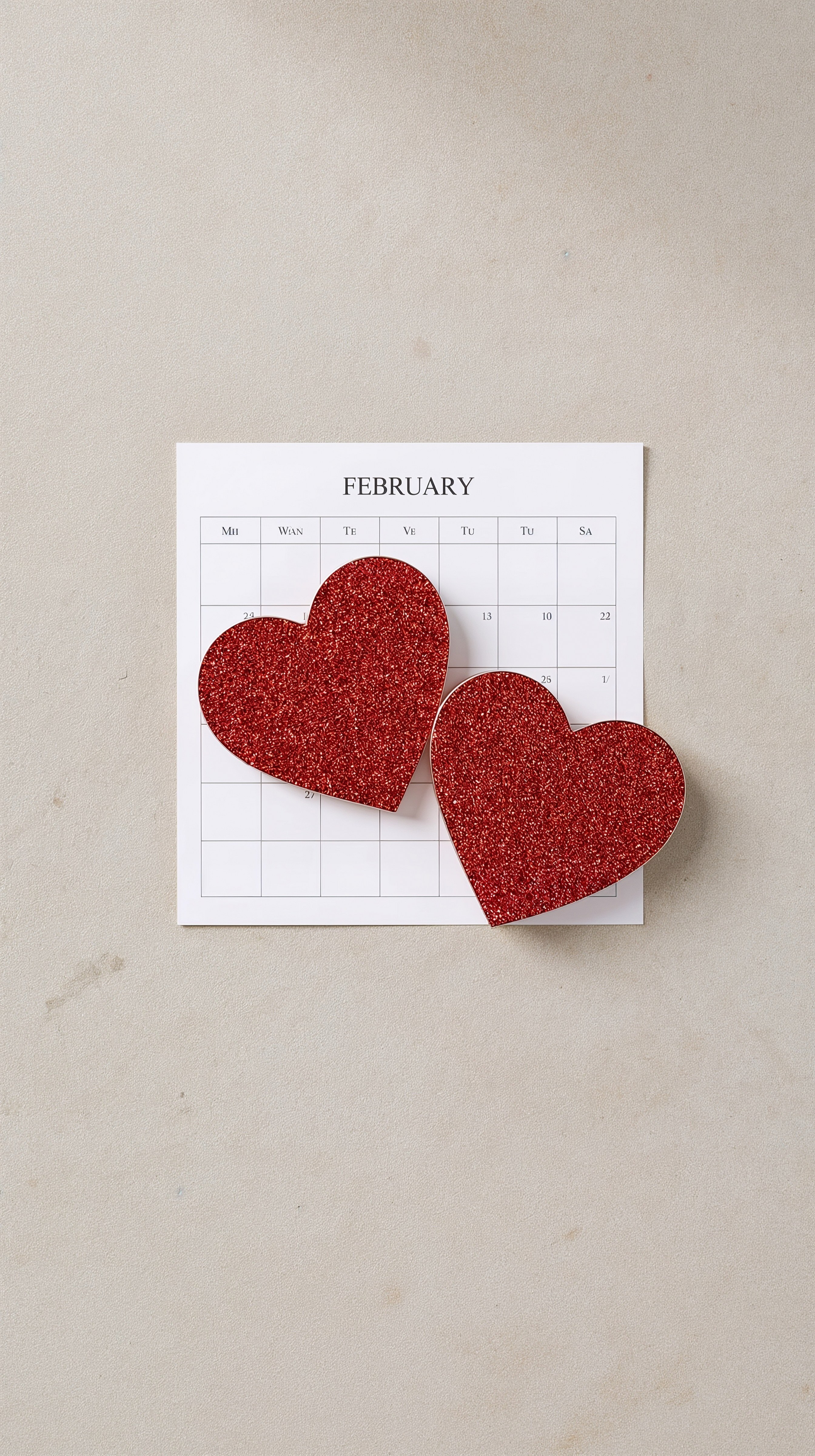 February 2026 Calendar Wallpaper with Glitter Hearts: Stay Organized