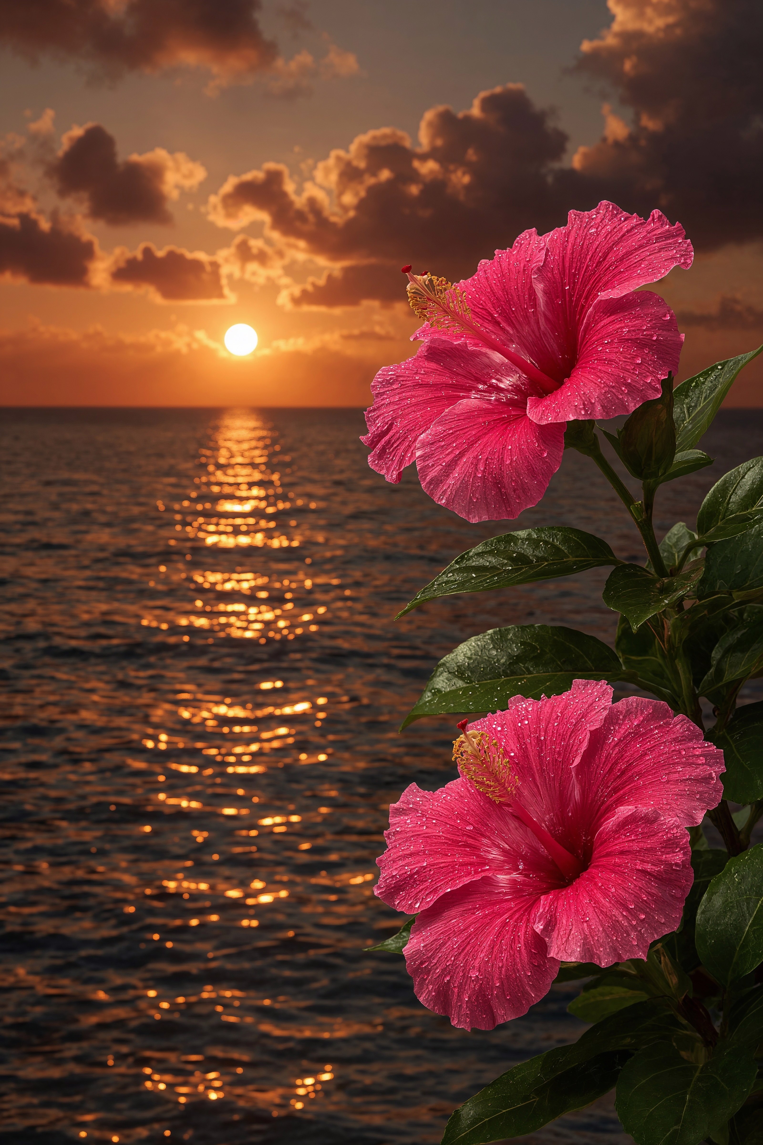 Tropical Sunset Bliss: Hibiscus Beach Wallpaper for iPhone
