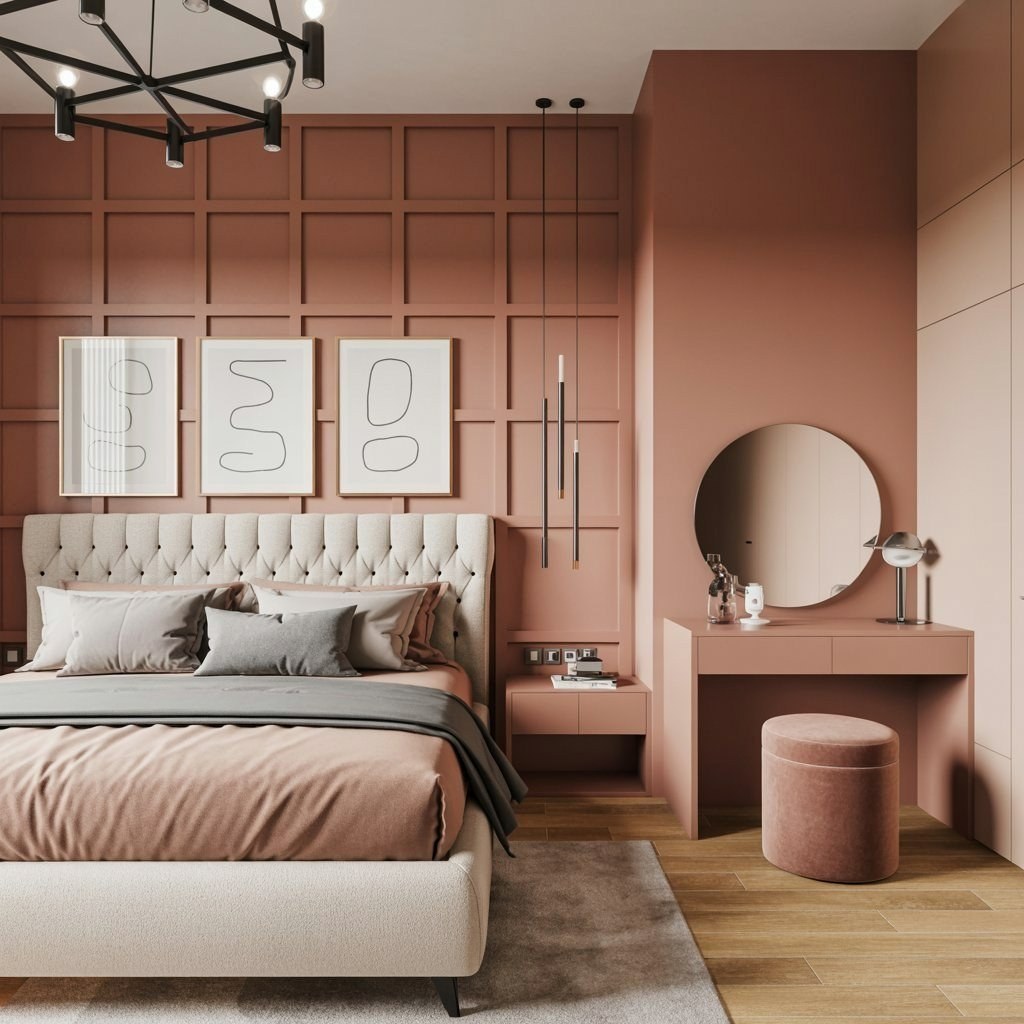 Chic Beige Master Room Aesthetic: Panelled Walls & Apartment Decor Inspiration