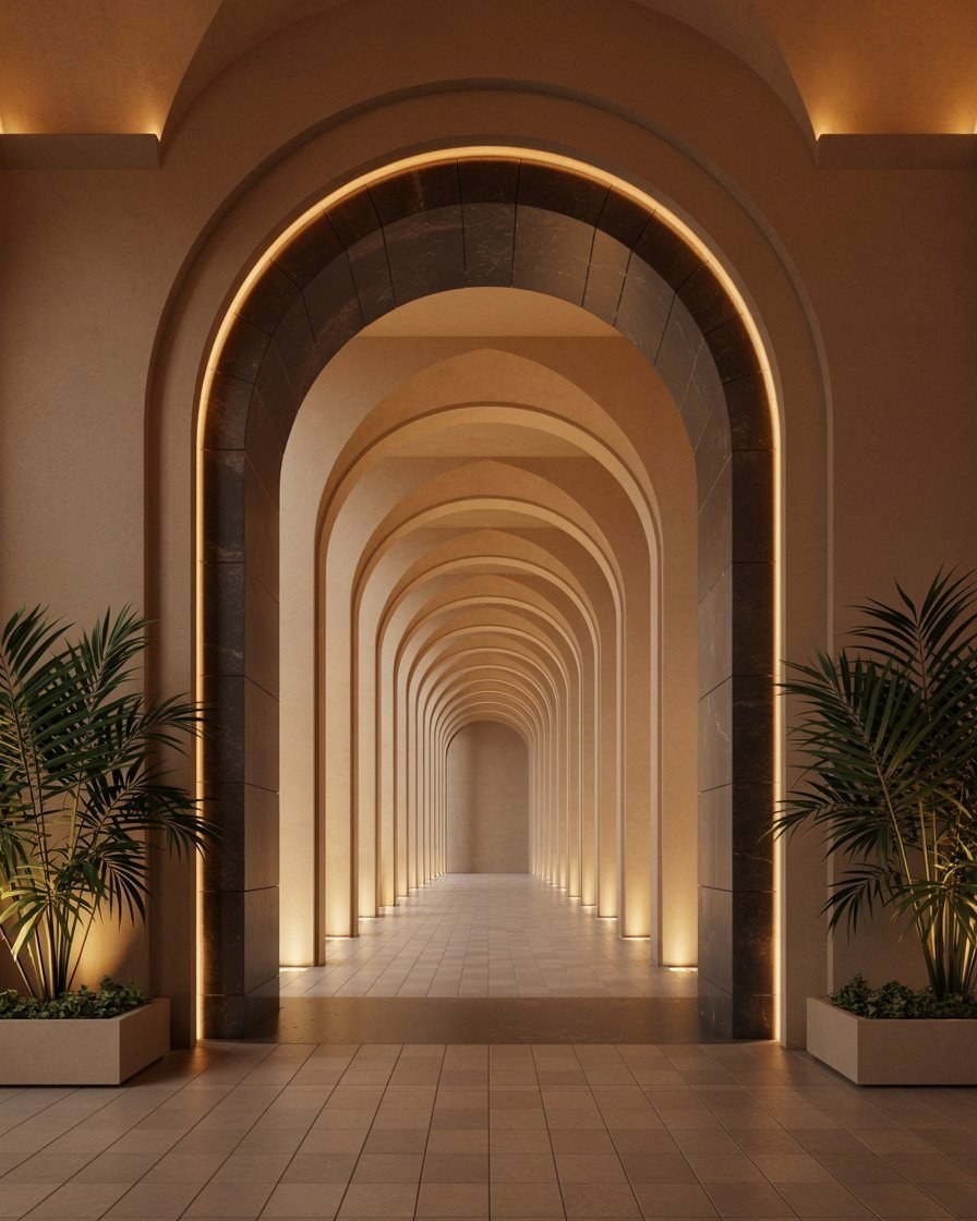 Luxury Arched Corridors: A Vintage Hotel Ambiance