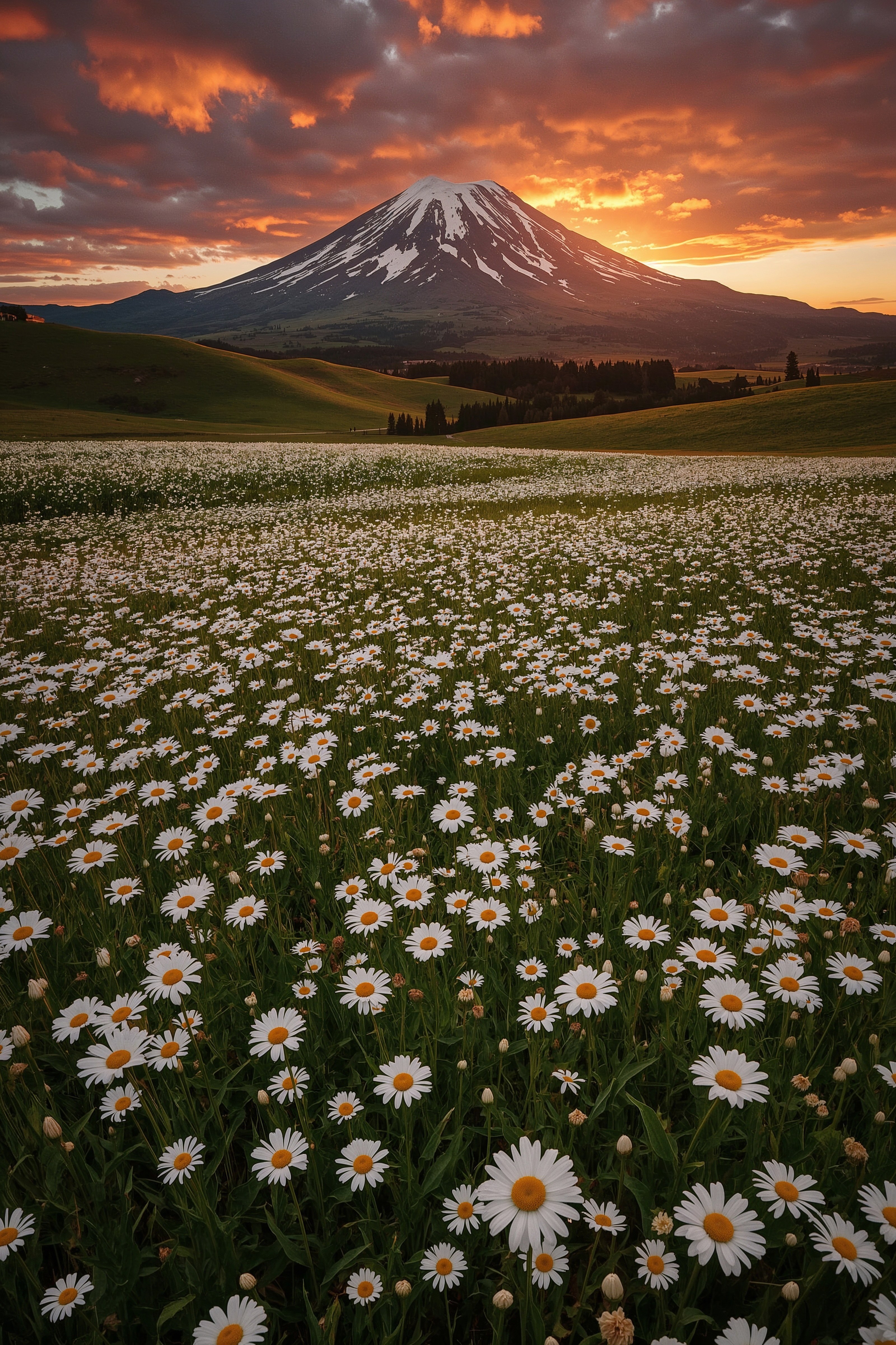 Daisy Field Sunset: Inspired HD Aesthetic Wallpaper for Spring