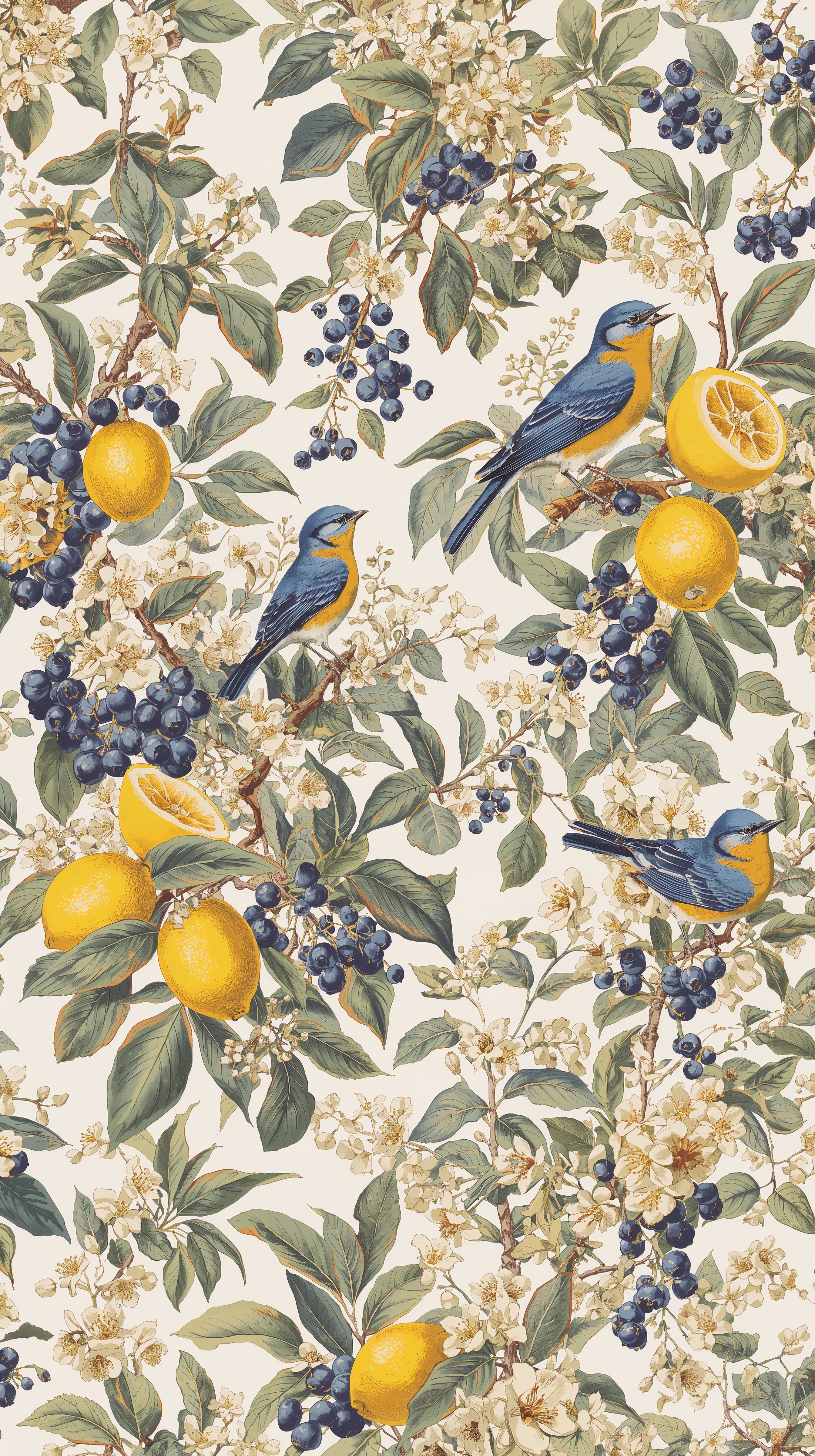 Whimsical Birds & Citrus Wallpaper: Spring Pastels for Cozy Homes
