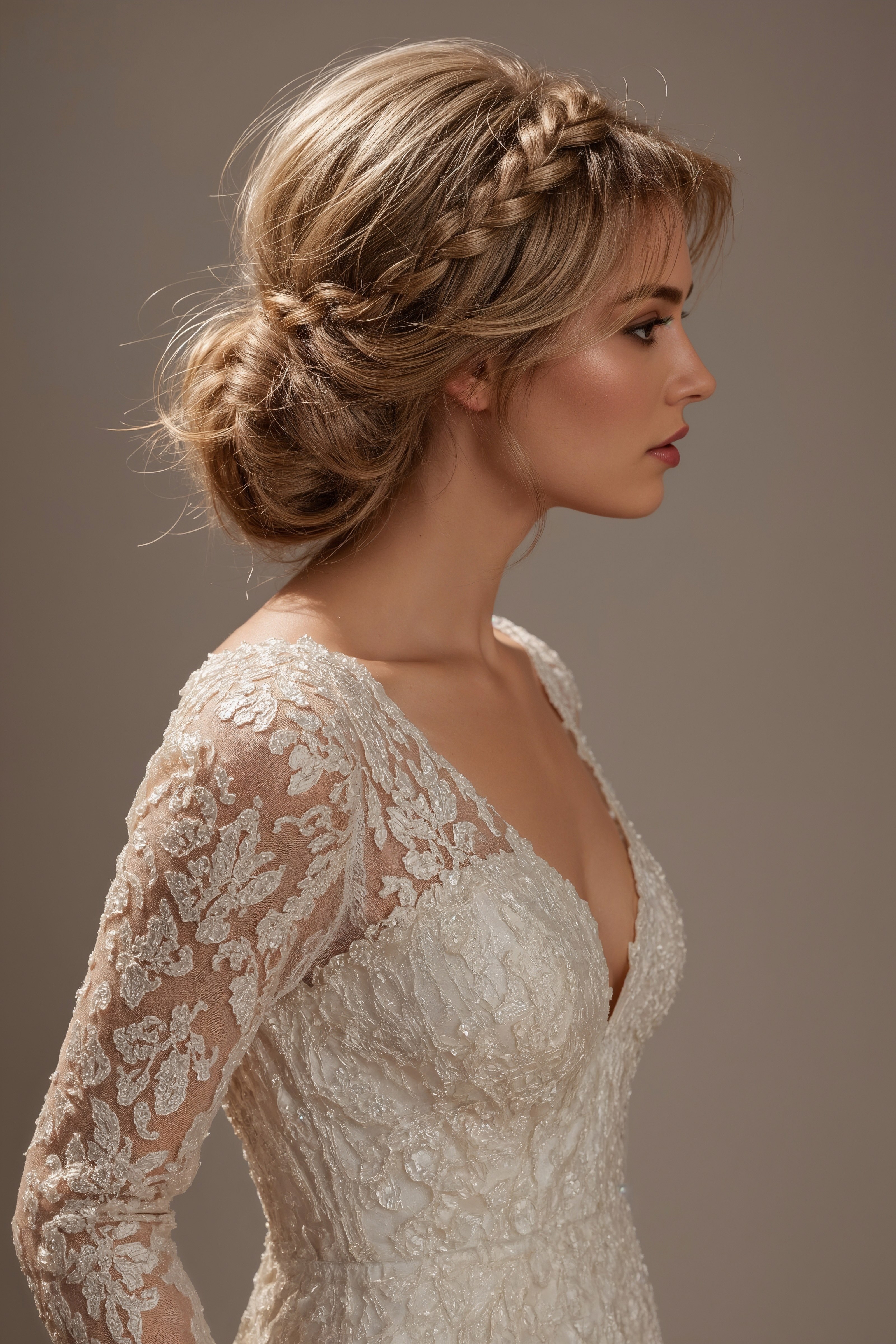 Timeless Bridal Elegance: Soft Braided Low Updo for Bridesmaids & Brides