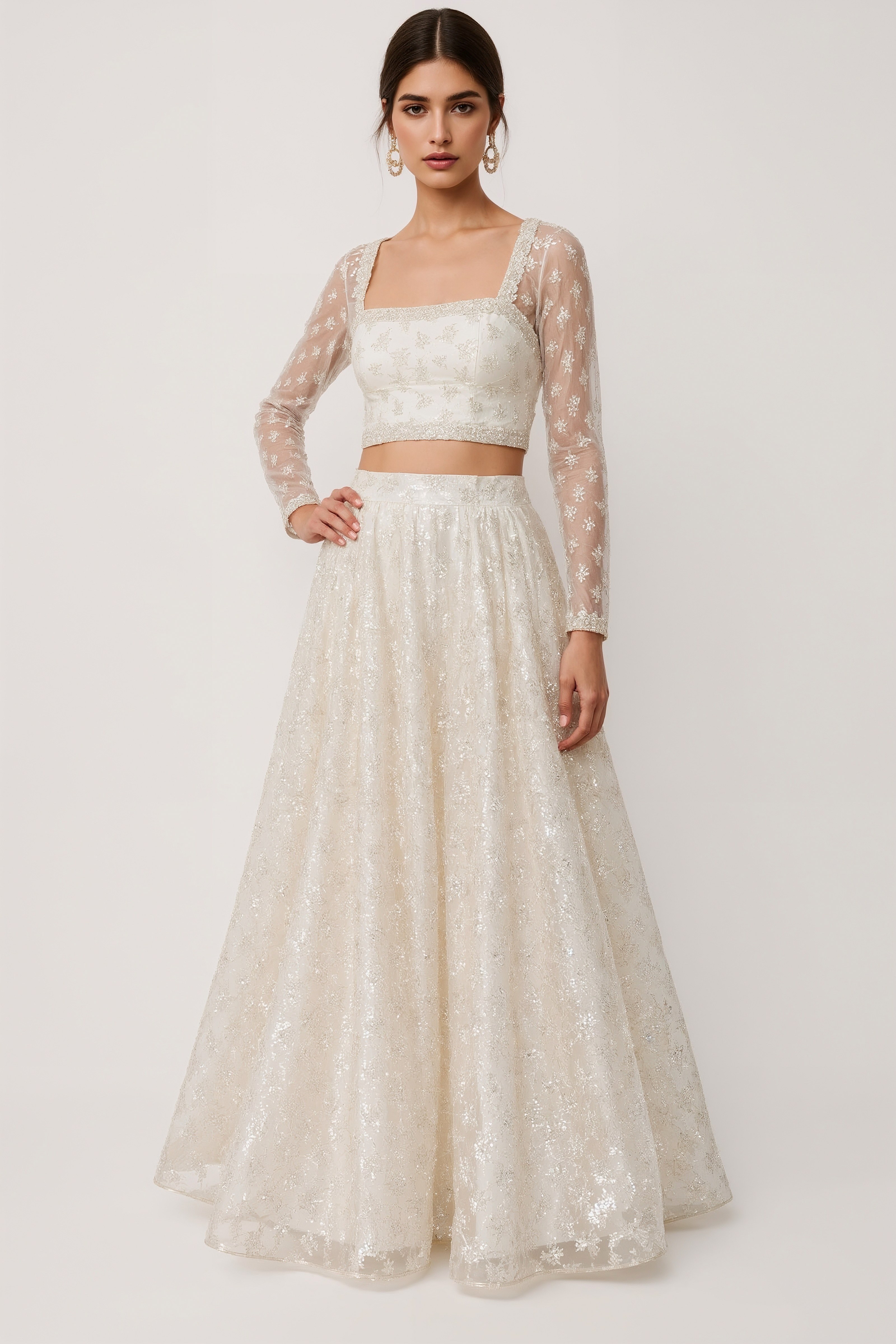 Chic Ivory Sequin Lehenga: Modern Bridal Glamour