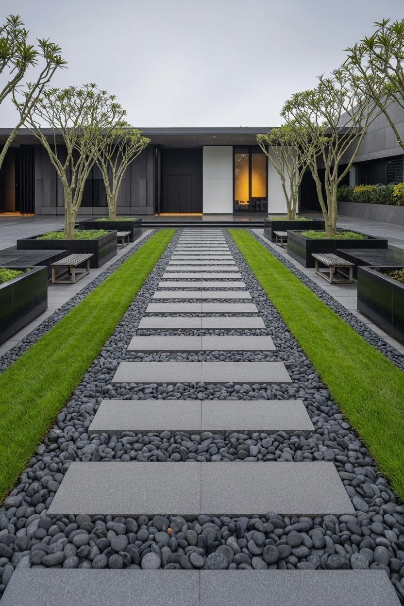 Modern Minimalist Front Yard Landscaping with Rocks & Clean Lines