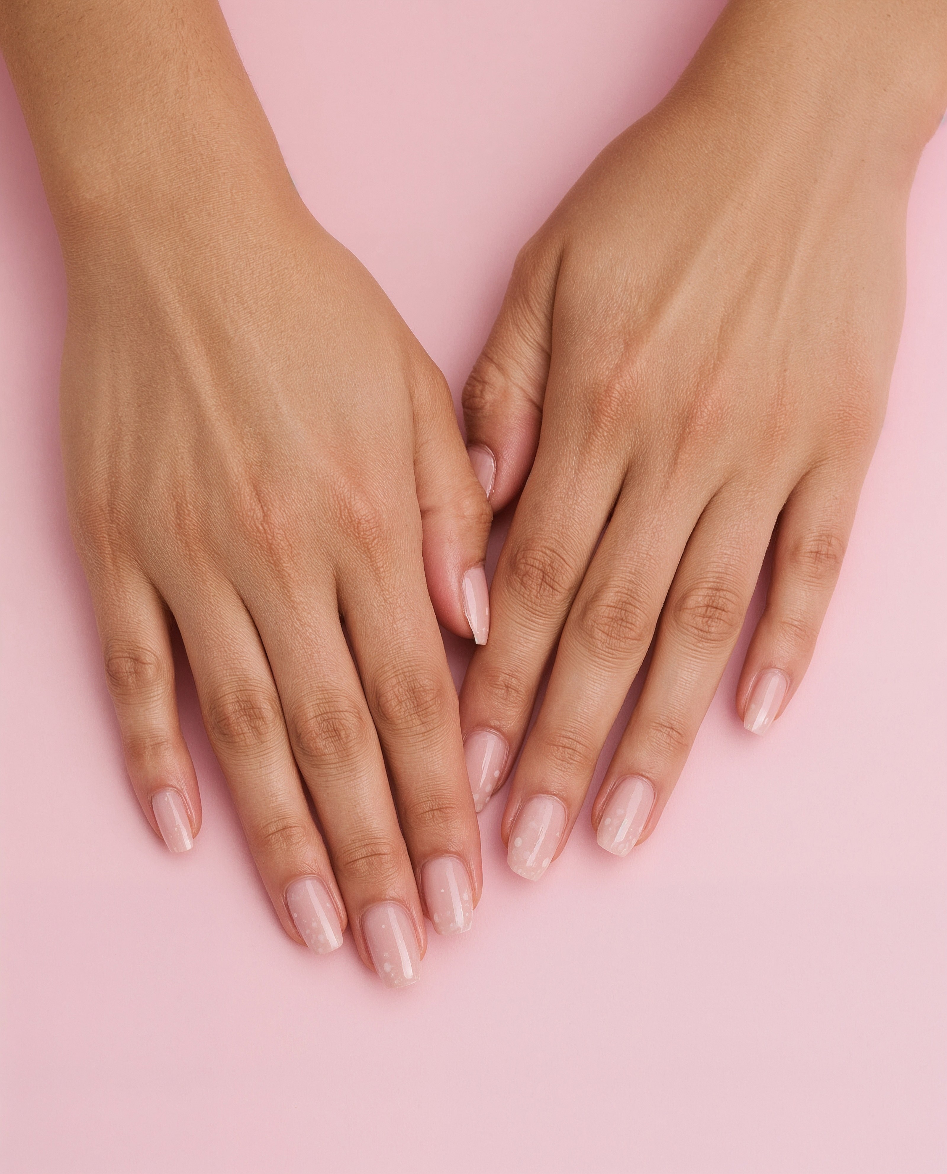 Effortless Elegance: Light Pink Polka Dot Short Oval Nails