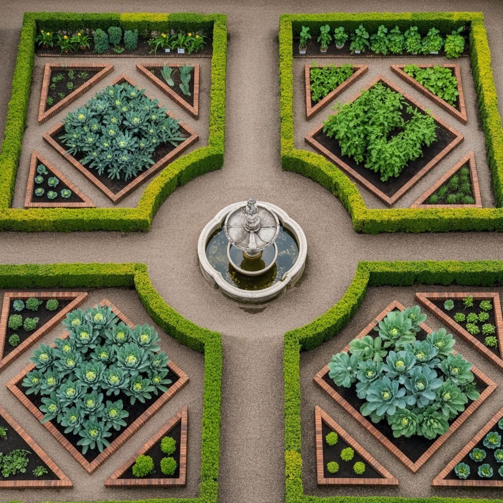 Elegant Backyard Raised Garden: Parterre Layout Design