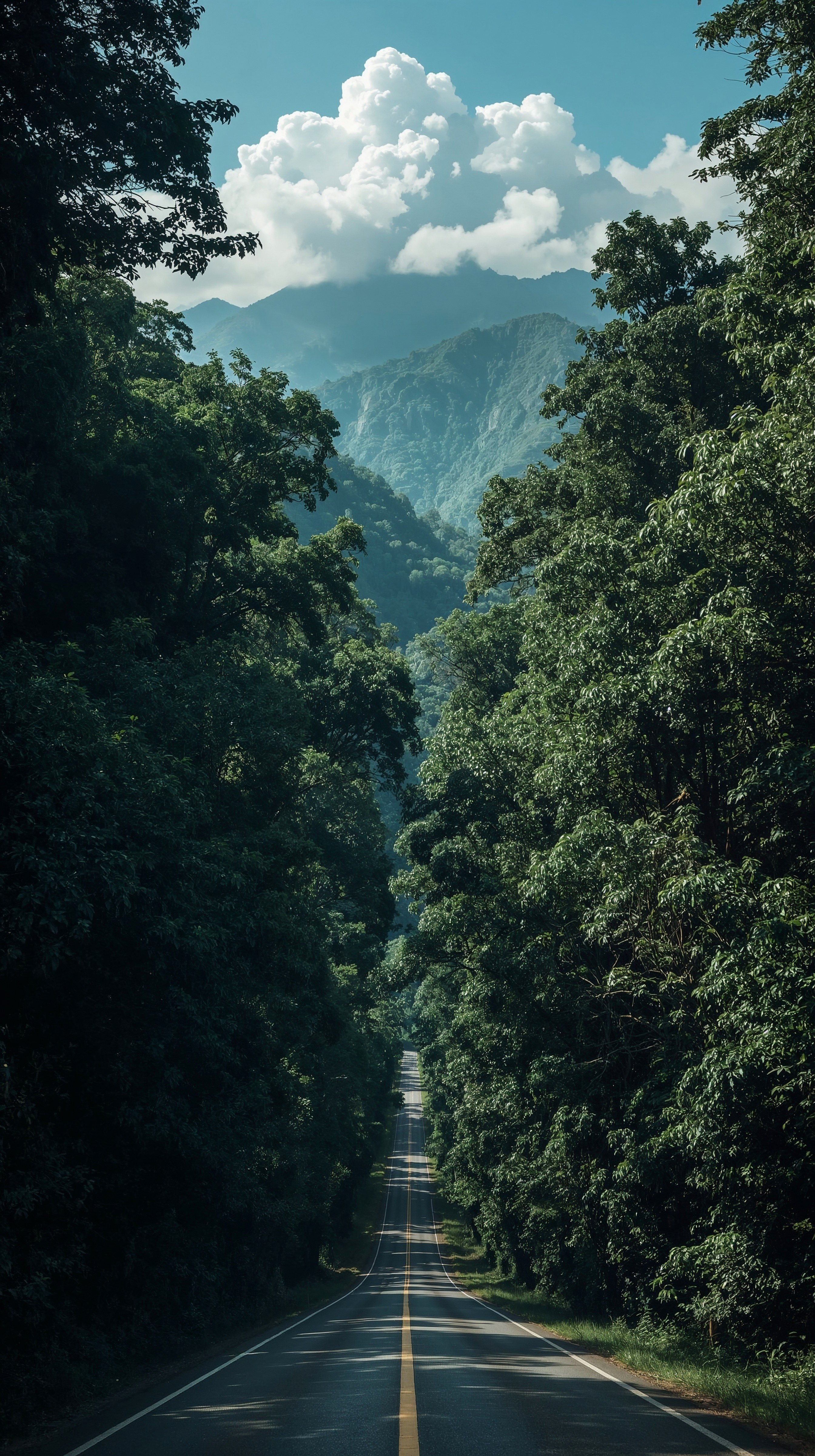 Lush Green Mountain Road: Epic Forest iPhone Wallpaper