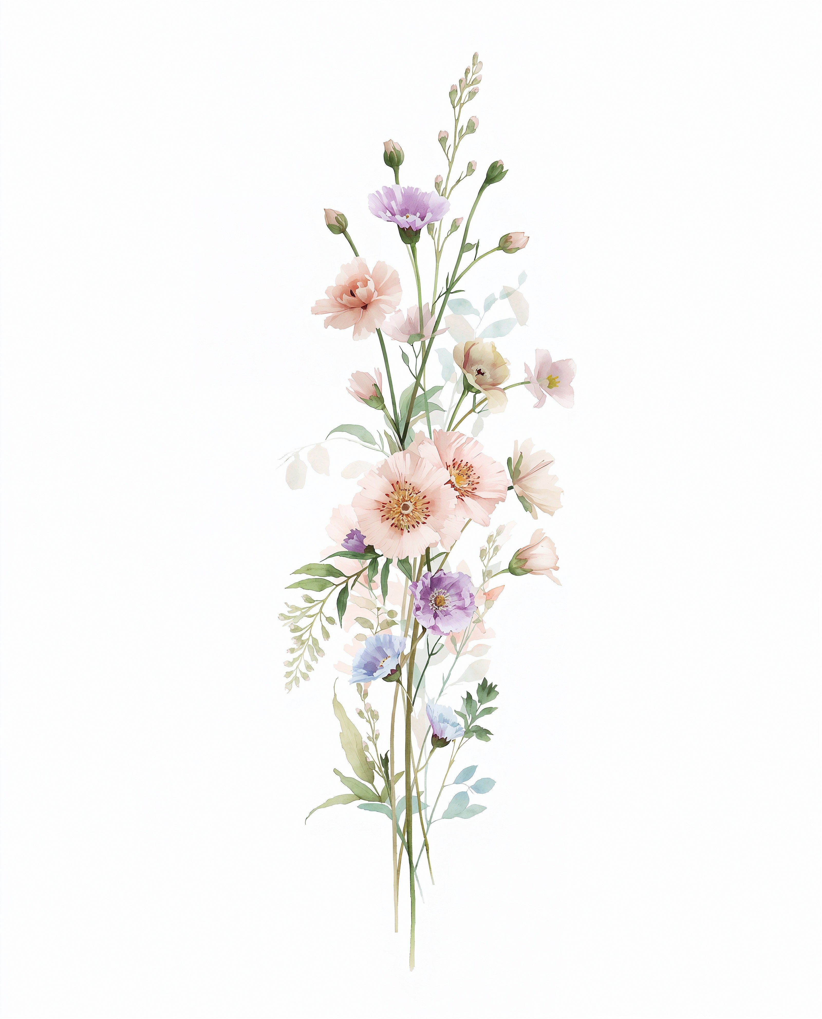 Delicate Watercolor Birth Flower Bouquet Art