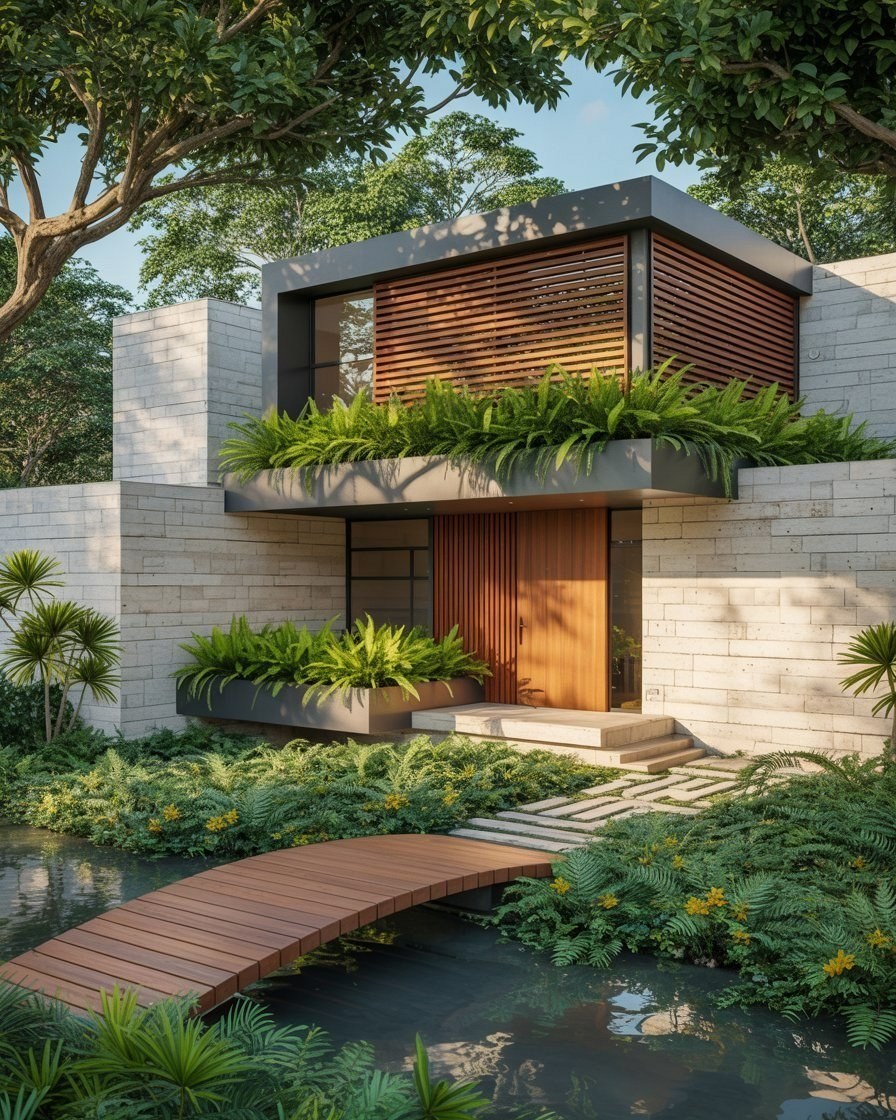 Modern Tropical Houses: Elevated Front Entrance & Roof Ideas