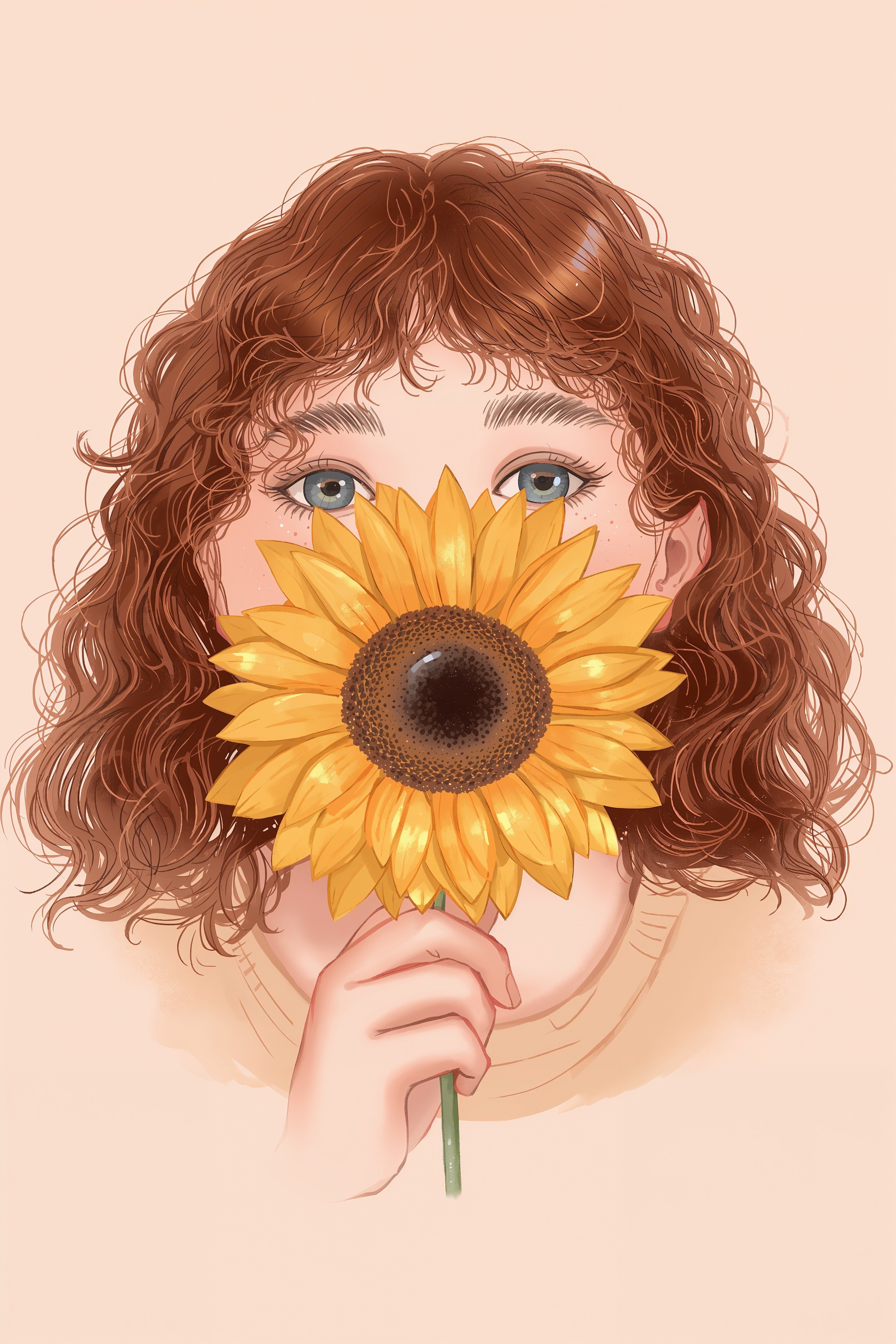 Cute Sunflower & Girl Art: Cheerful Aesthetic Wallpaper