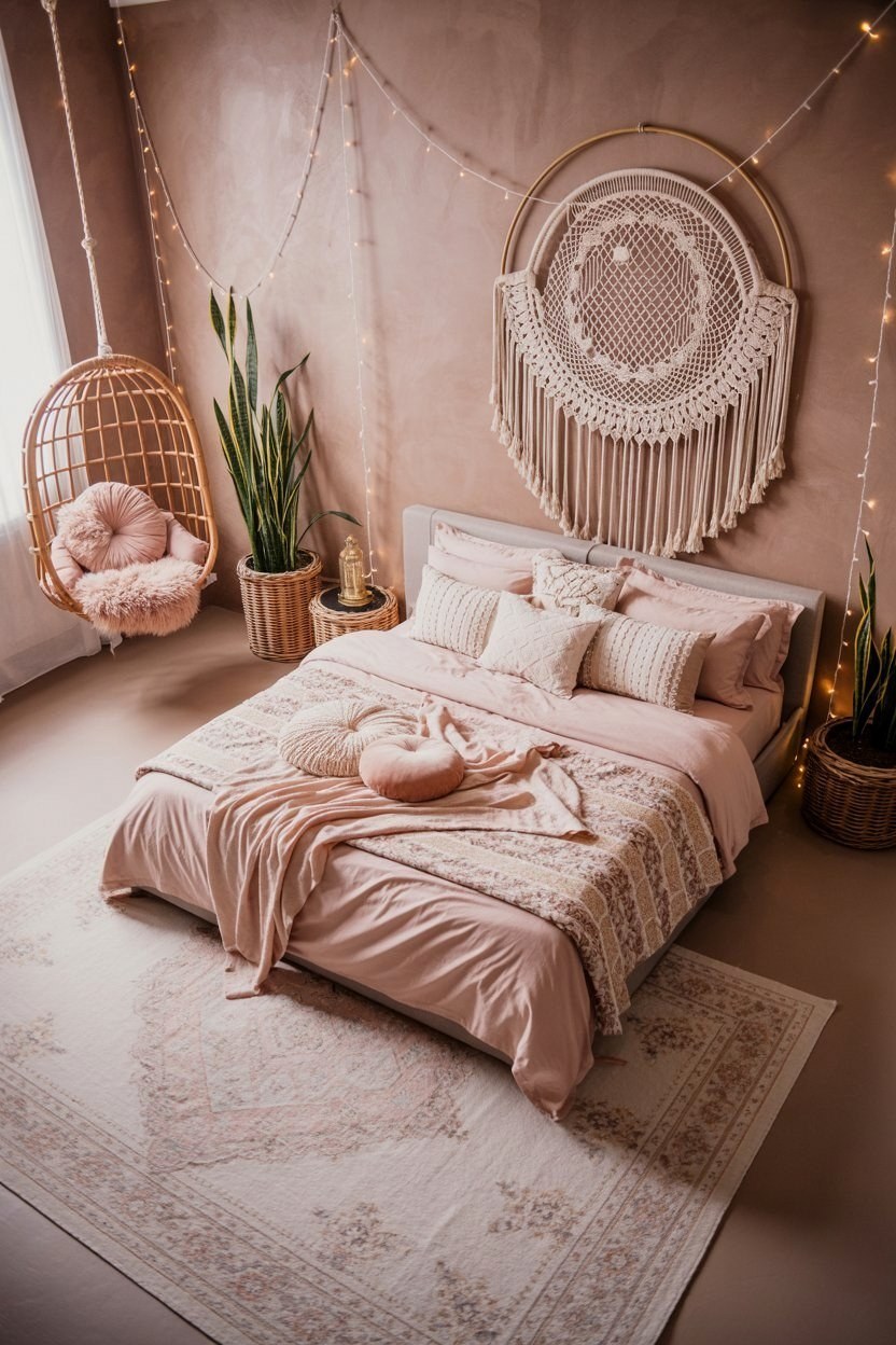 Pink Boho Dreams: Chic & Cozy Adult Bedroom Sanctuary