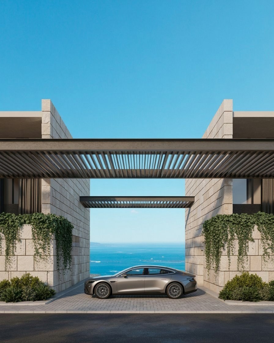 Modern Stone Home Exterior: Capturing Breathtaking Ocean Views