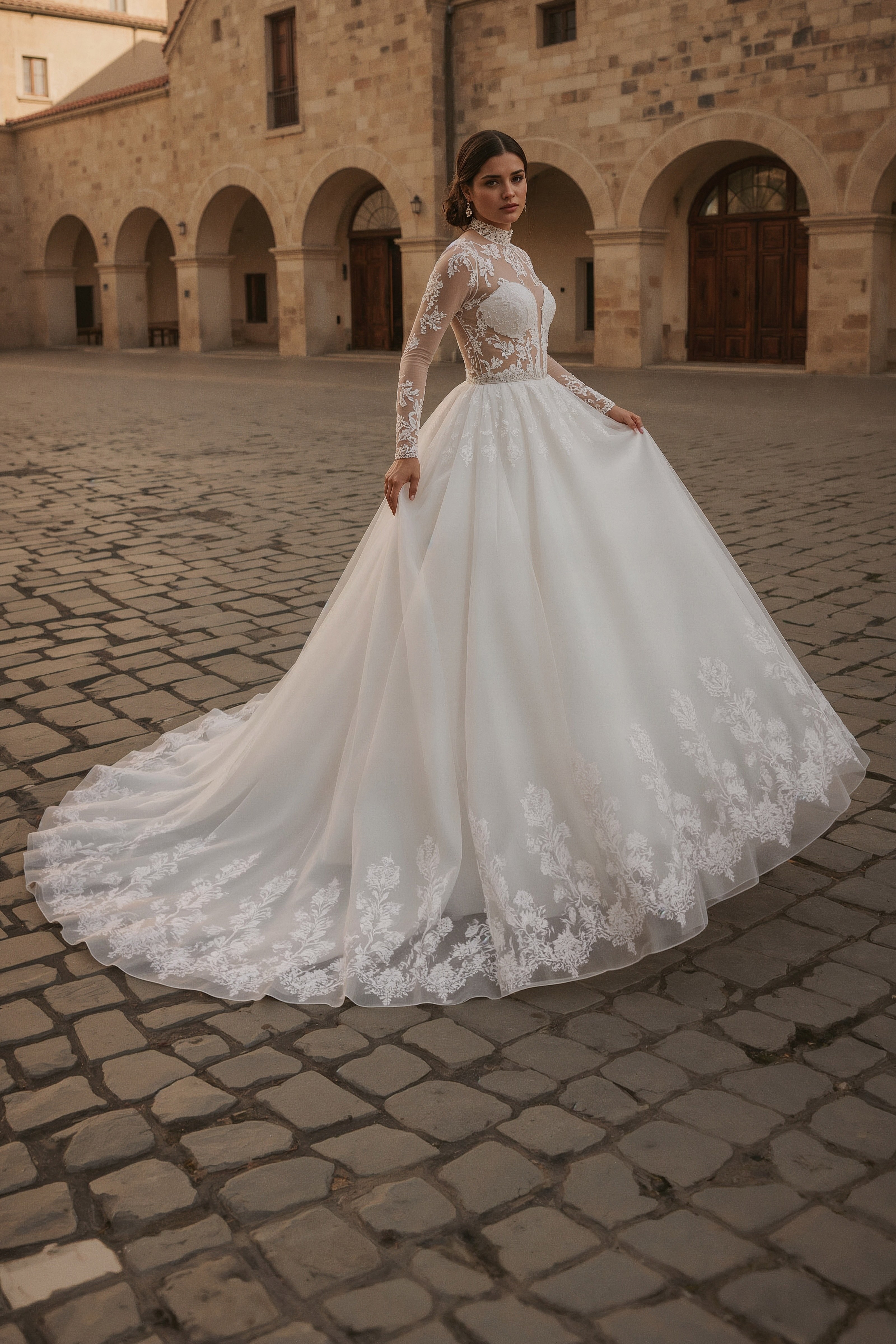 Regal Radiance: Modest Princess Wedding Dresses with Grand Trains